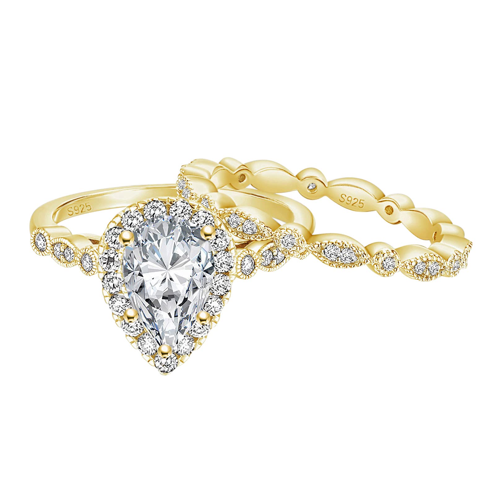 1.25CT Vintage Pear Marquise CZ Engagement Ring Set - 925 Sterling Silver Teardrop Bridal Wedding Band for Women Size 4-11 - Perfect for Proposals, Anniversaries & Romantic Occasions