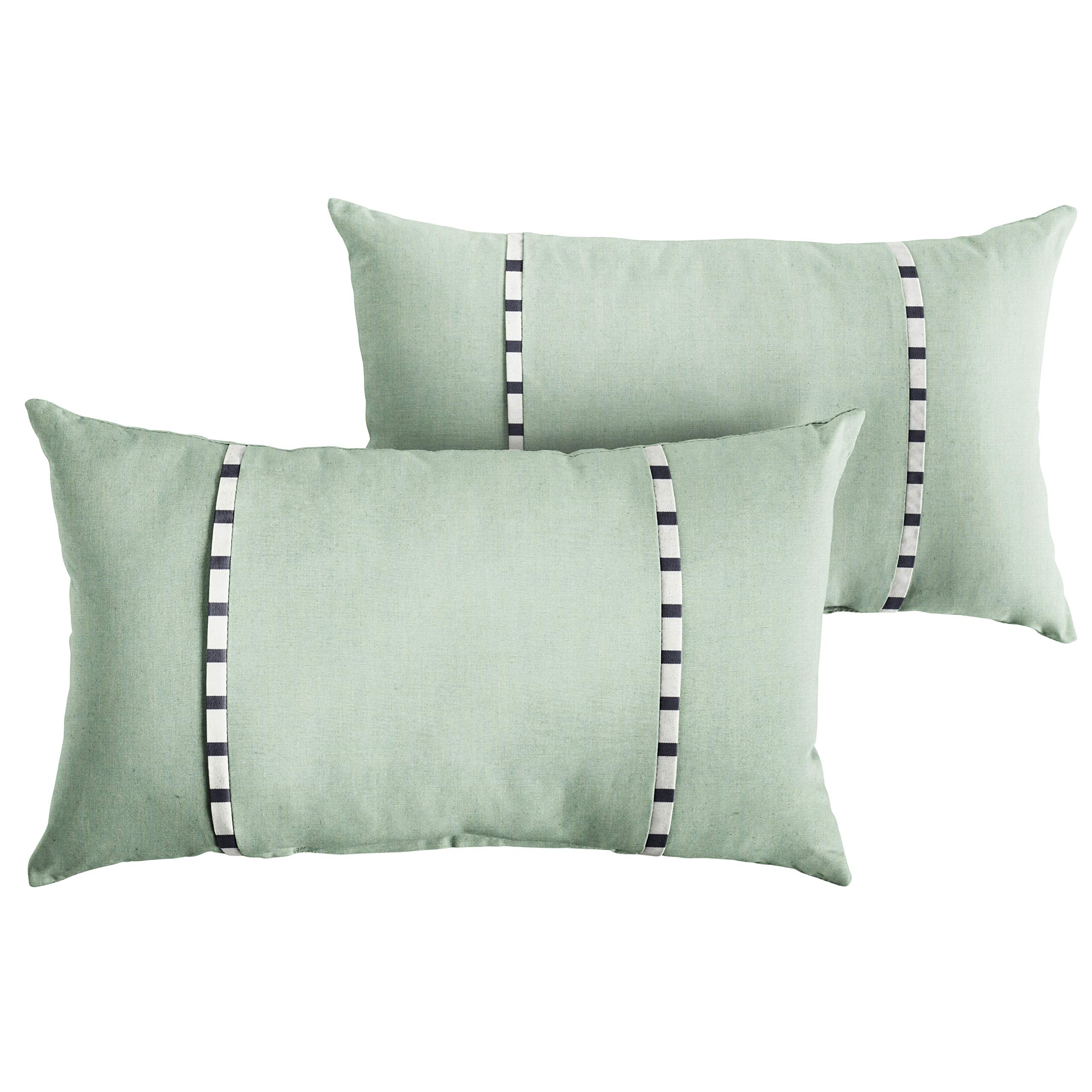 Sorra Home x Sunbrella - 2 Pack Lumbar Pillows, Canvas Spa Green/Blue & Lido Stripes - Perfect for Sofa, Bed, or Outdoor Patio Decor