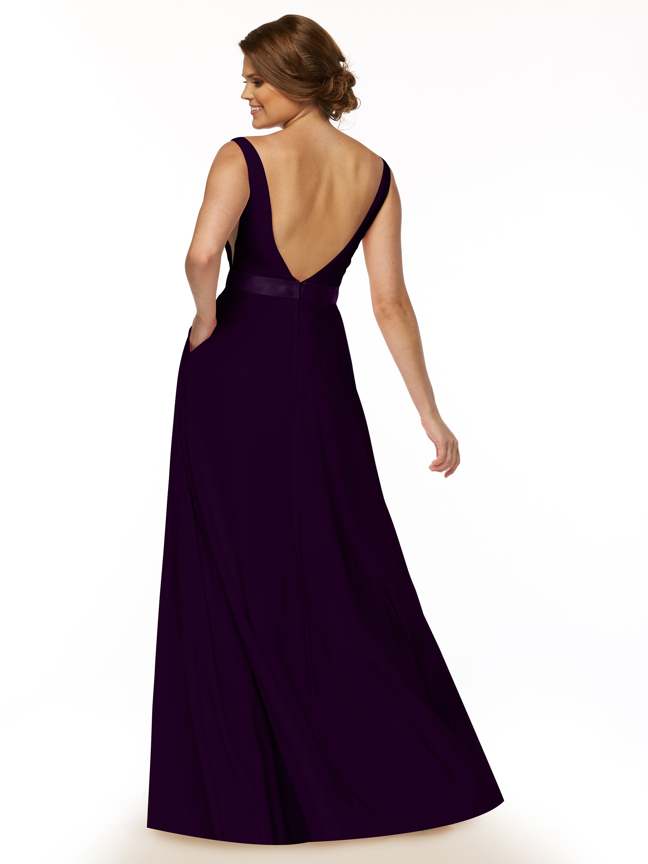 Elegant 80117 Stretch Chiffon A-Line Bridesmaid Dress with V-Neck & Sash - Perfect for Weddings, Formal Events & Special Occasions