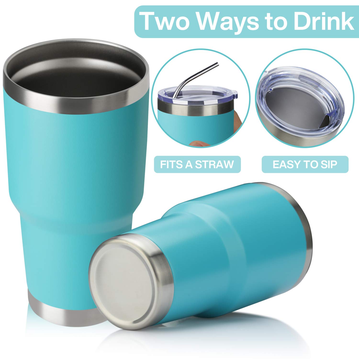 MEWAY 30oz Stainless Steel Vacuum Insulated Tumbler with Lid & Straw - Double Wall Coffee Cup for Hot & Cold Drinks - Powder Coated Travel Mug for Office, Gym, Camping & Outdoor Activities (Light Blue, 4 Pack)