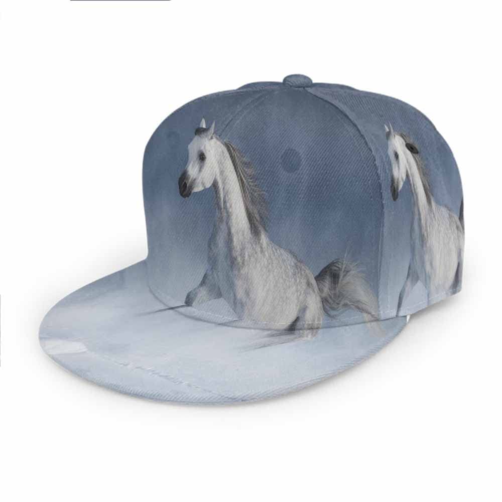 HOSNYE Grey Arabian Horse Baseball Cap - Adjustable Snapback Hat for Men & Women - Hip Hop Flat Bill Sport Hat for Casual Wear, Street Fashion & Outdoor Activities