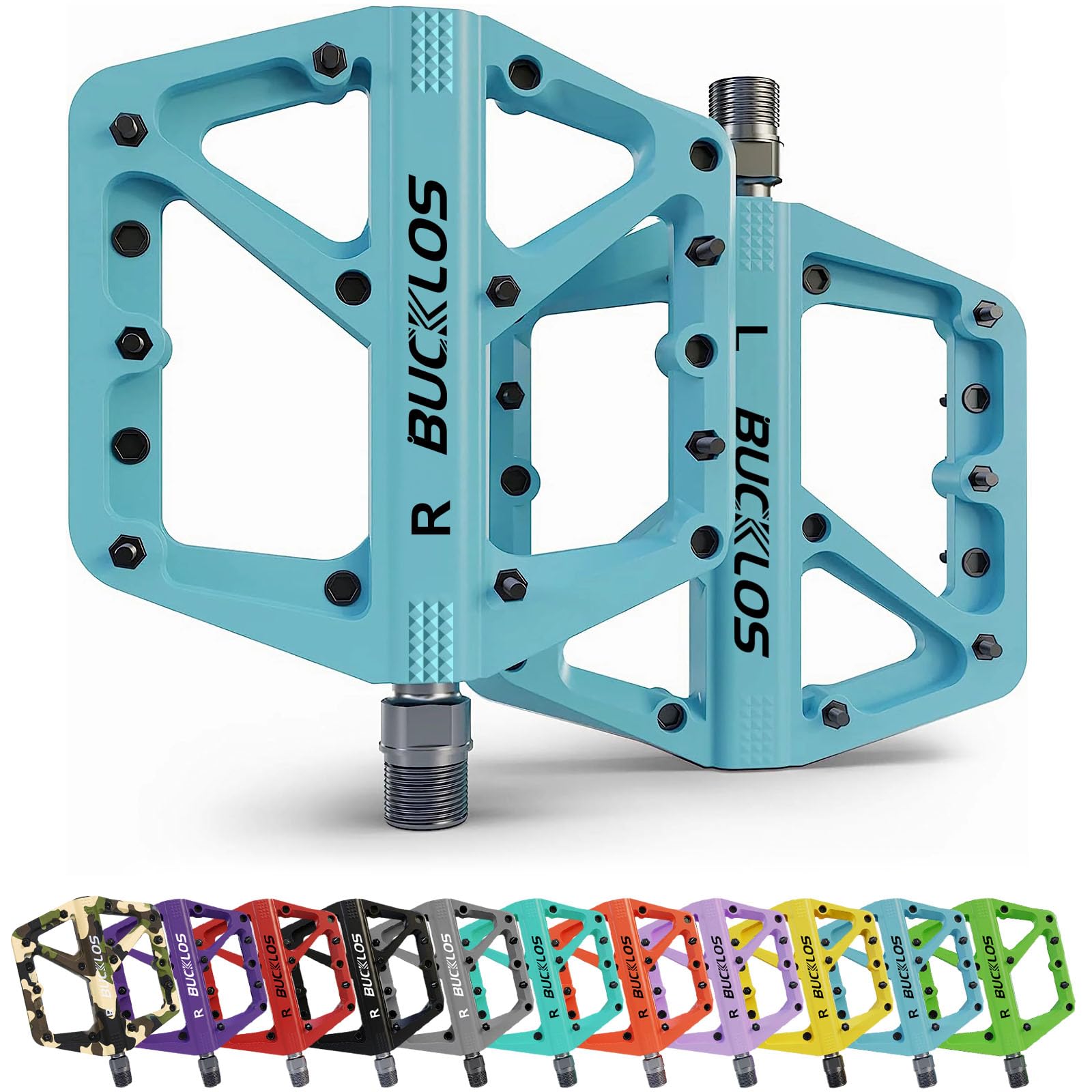 BUCKLOS MTB Pedals - Non-Slip Large Platform Mountain Bike Pedals for Adults, 9/16