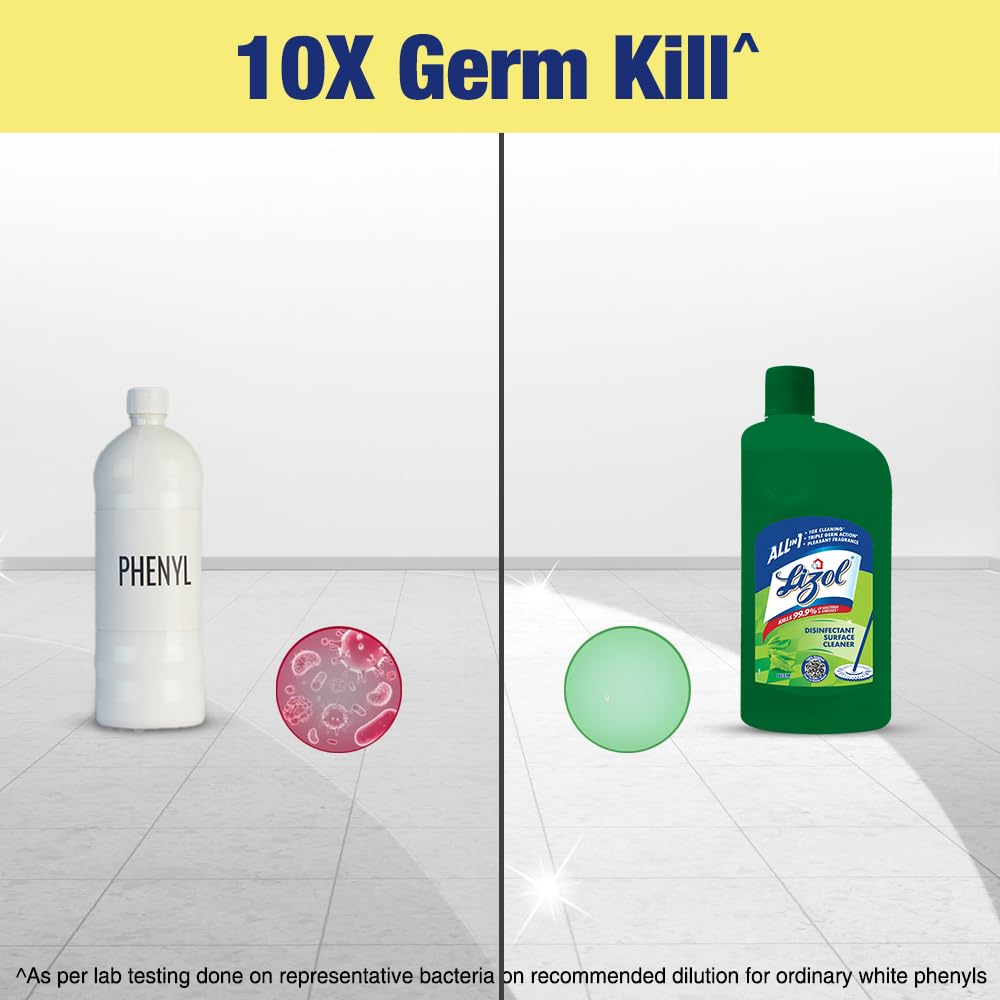 Lizol Disinfectant Surface & Floor Cleaner Liquid with Neem Extract - 500ml | Kills 99.9% Germs & Bacteria | All-Purpose Floor Mop Cleaner | Safe for Tile, Wood & Marble Floors | Ideal for Homes, Hospitals & Offices | India's #1 Disinfectant Cleaner