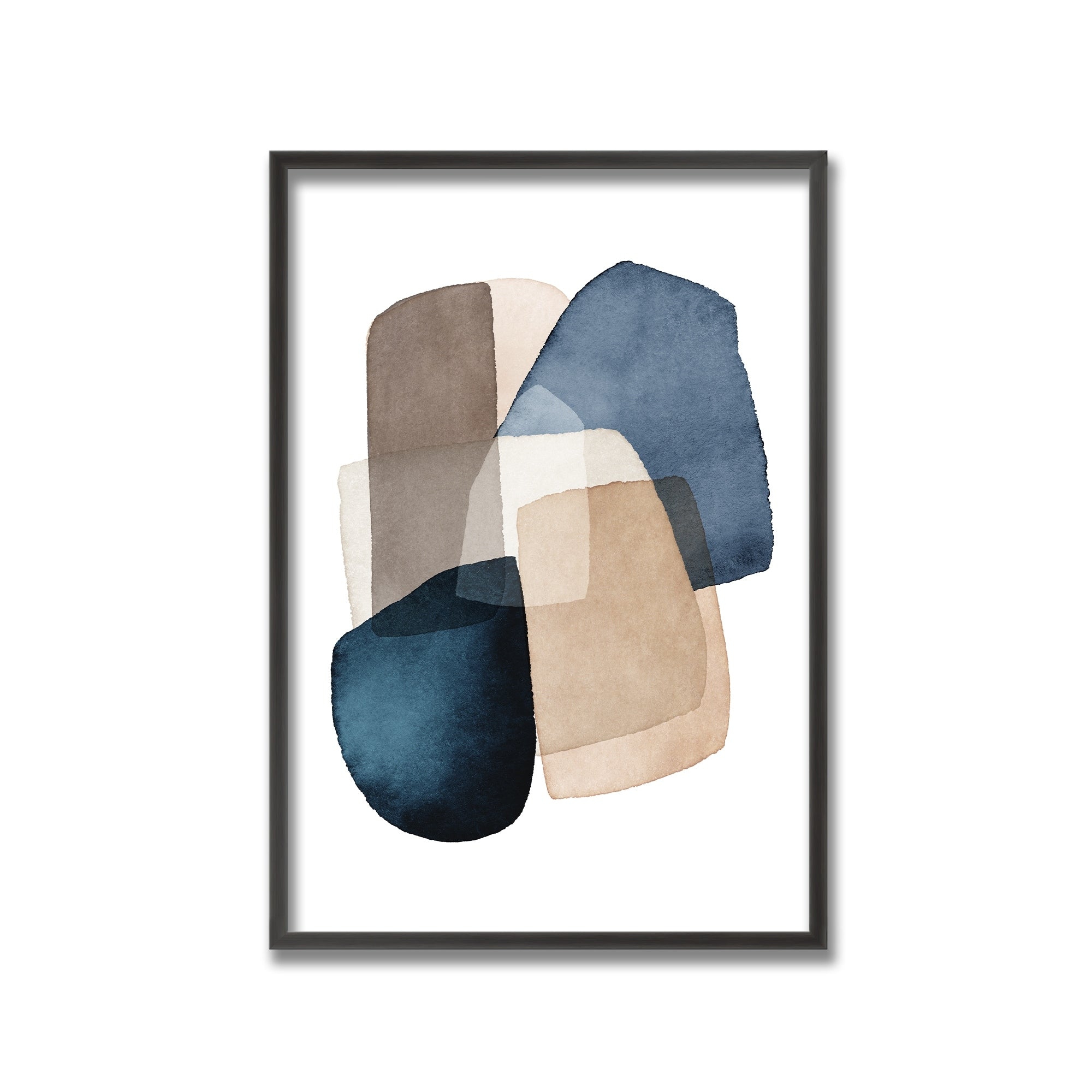 Blue and Brown Abstract Blocks Framed Wall Art Print by Kathrin Pienaar - Modern Home Decor for Living Room, Bedroom & Office