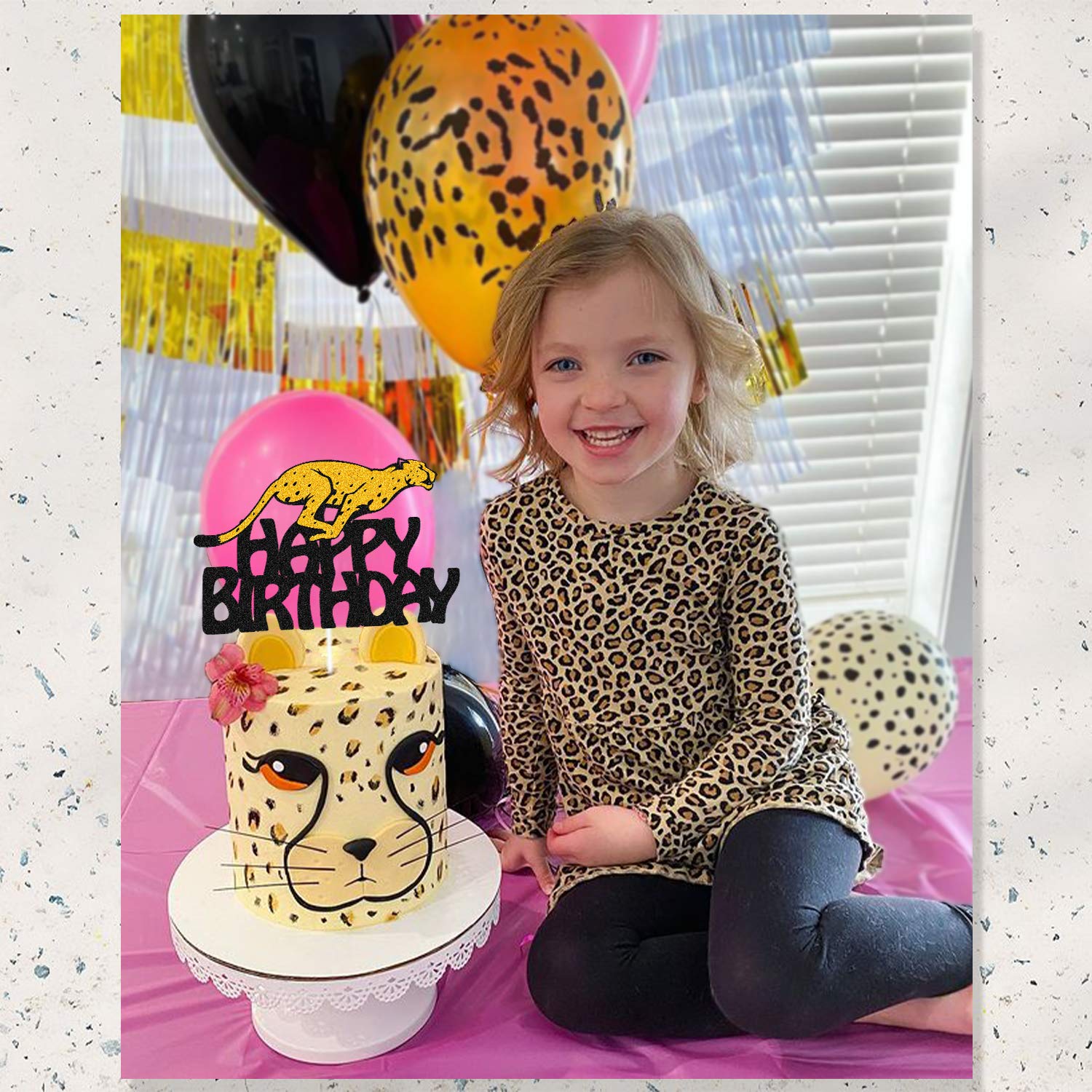 Cheetah Cake Topper - Glitter Black Animal Silhouette for Birthday Cake Decorations | Happy Birthday Party Supplies for Kids, Boys & Girls | Perfect for Jungle Theme, Wild Animal Birthday Parties & Cake Decorating