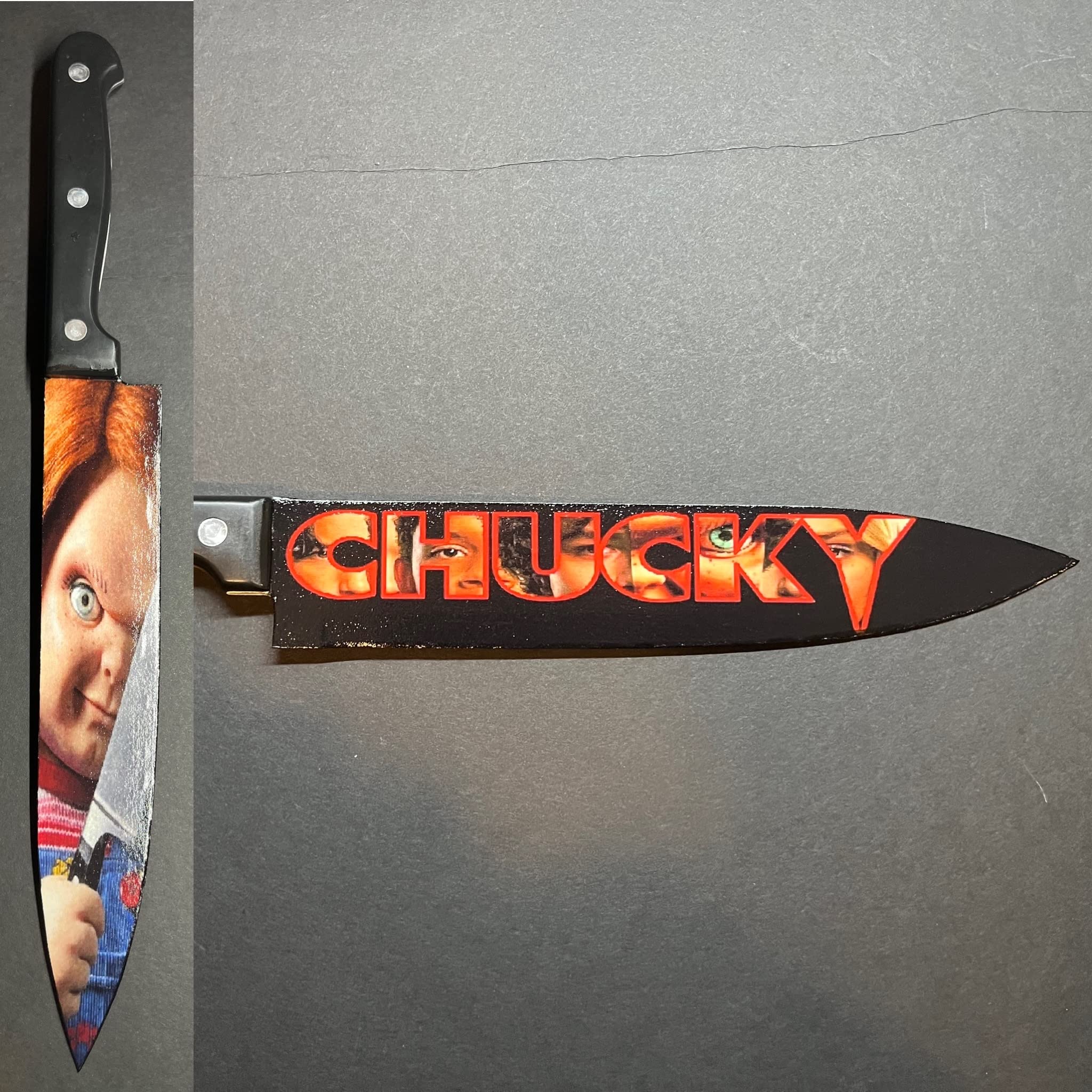 Chucky TV Series Replica Knife with Sublimated Display Stand - Perfect for Horror Collectors, Halloween Decor & Movie Memorabilia