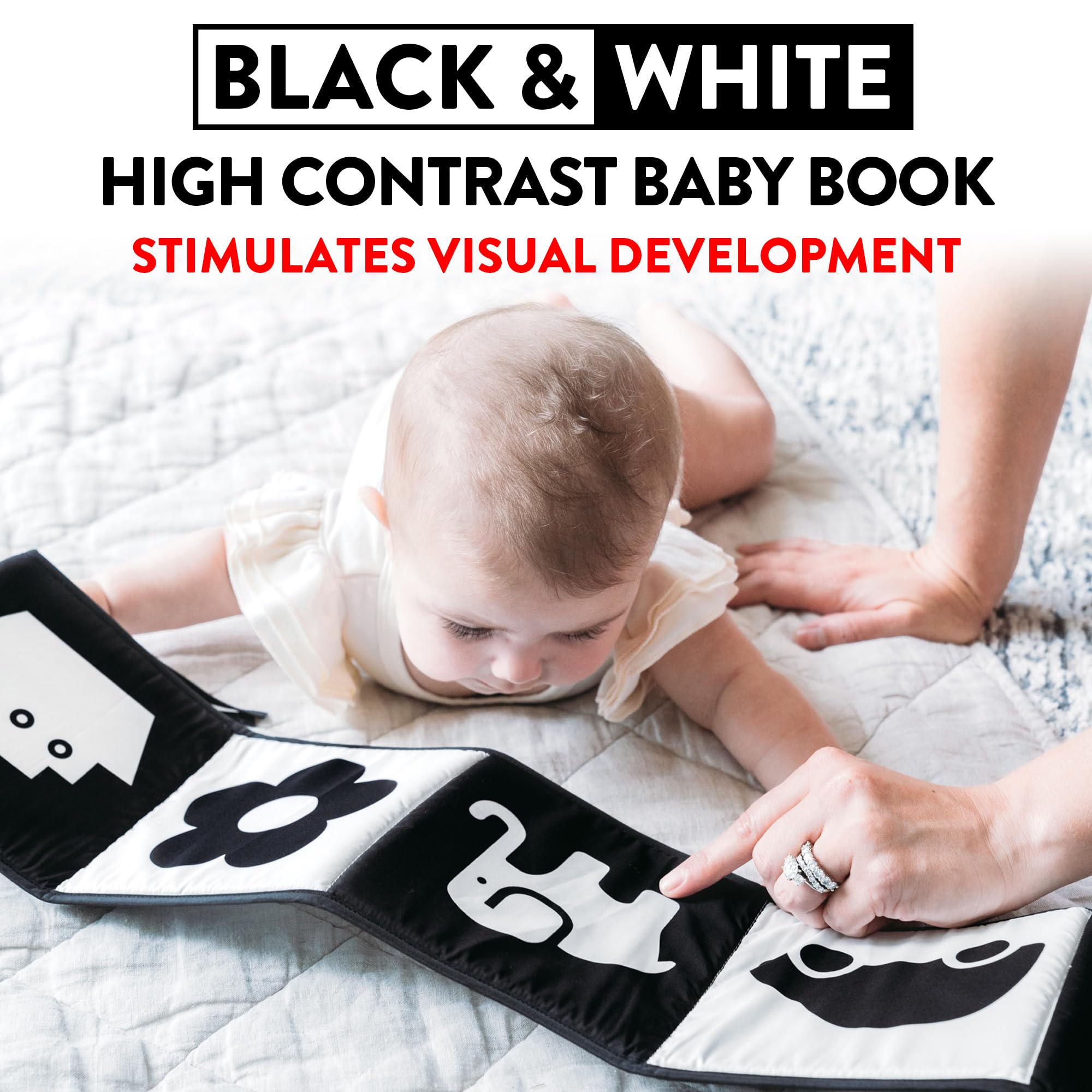 High Contrast Baby Toys 0-6 Months - Black & White Newborn Books & Tummy Time Mirror for Infant Development