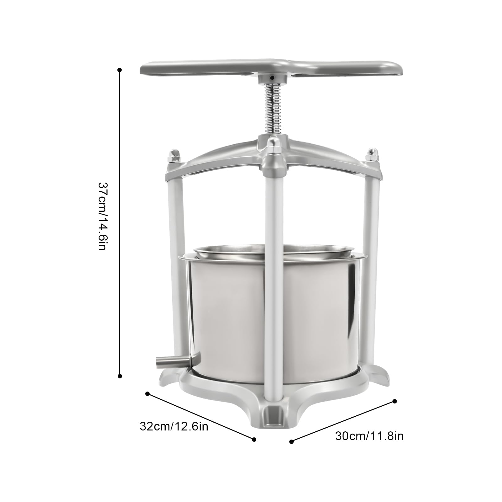 Stainless Steel 6L/1.59Gal Manual Fruit Wine Press with T-Handle - Grape Cider, Cheese, Herbs, Olive Oil & Honey Pressing Equipment for Home Brewing & DIY Winemaking