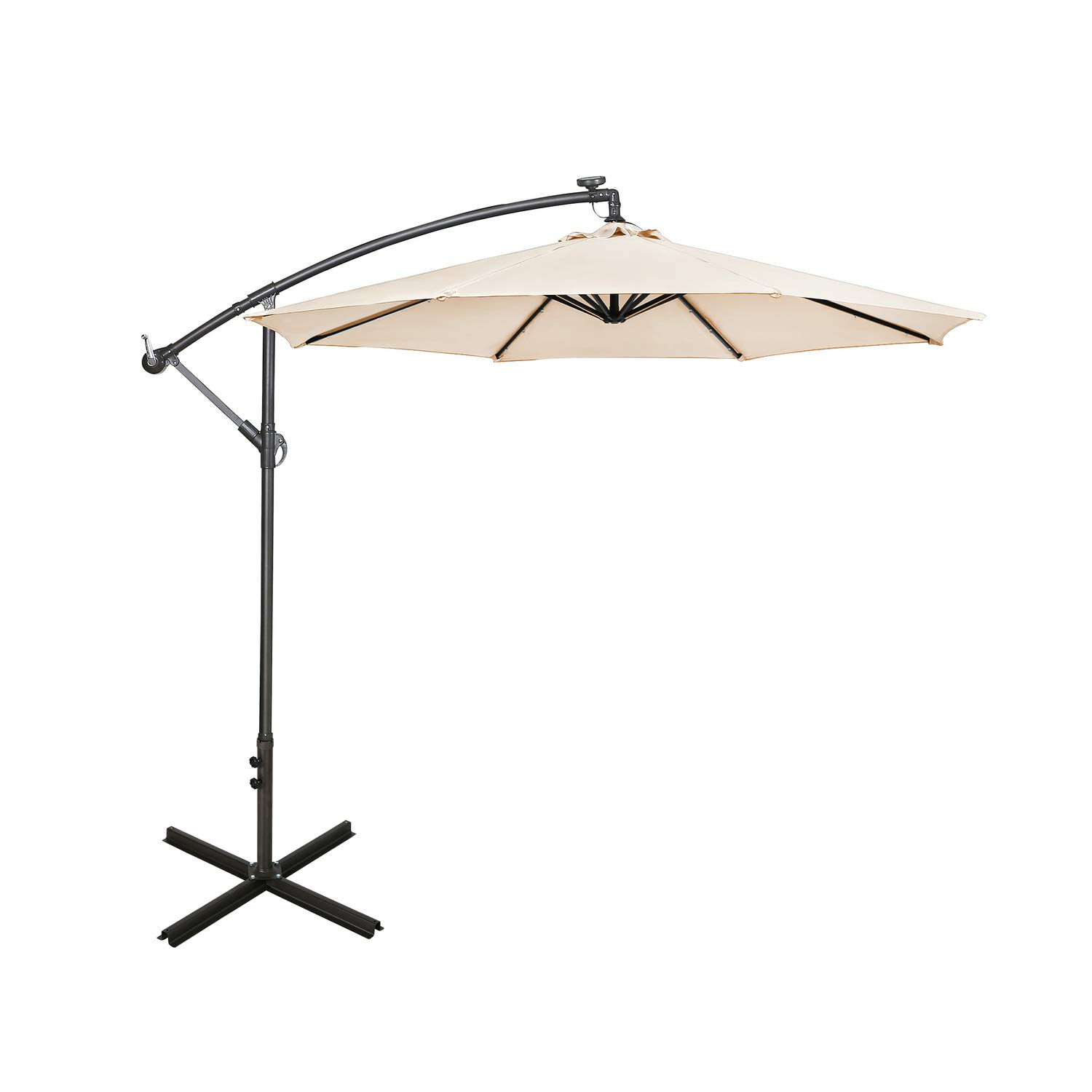 WO Home Furniture 10ft Patio LED Cantilever Umbrella with Stand - 2 PCS Set, Beige - Perfect for Outdoor Dining, Poolside Lounging & Backyard Relaxation