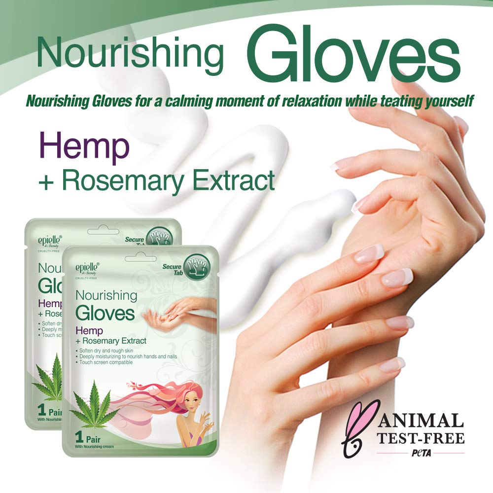 Epielle Nourishing Hand Masks with Hemp & Rosemary Extract - 6 Pairs Deep Moisturizing Vegan Gloves for Dry Hands | Spa Treatment, Skincare Gift, Party Favors & Stocking Stuffers | Perfect for Winter Care, Home Relaxation and Self-Care Routine