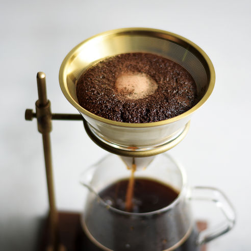 Kinto Brass Brewer Stand Set - Premium Coffee Dripper Stand with Carafe for Pour Over & Cold Brew Coffee Making at Home or Office