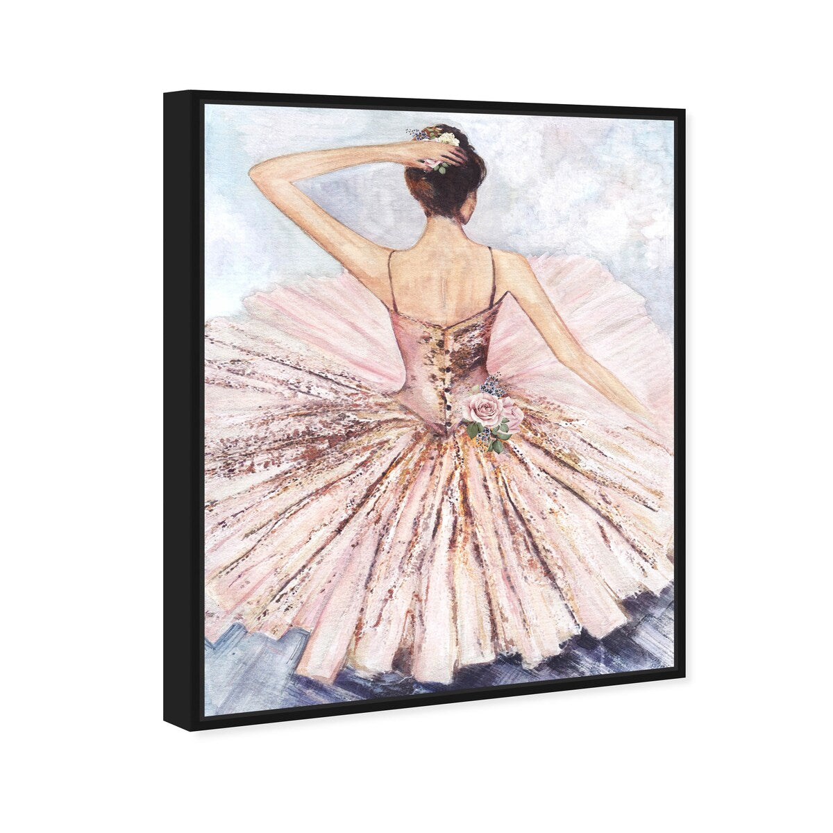 Ballet Dancer Tutu Glam Pink Framed Canvas Wall Art Print - Elegant Roses Inspired by Ballet - Perfect for Living Room, Bedroom & Dance Studio Decor