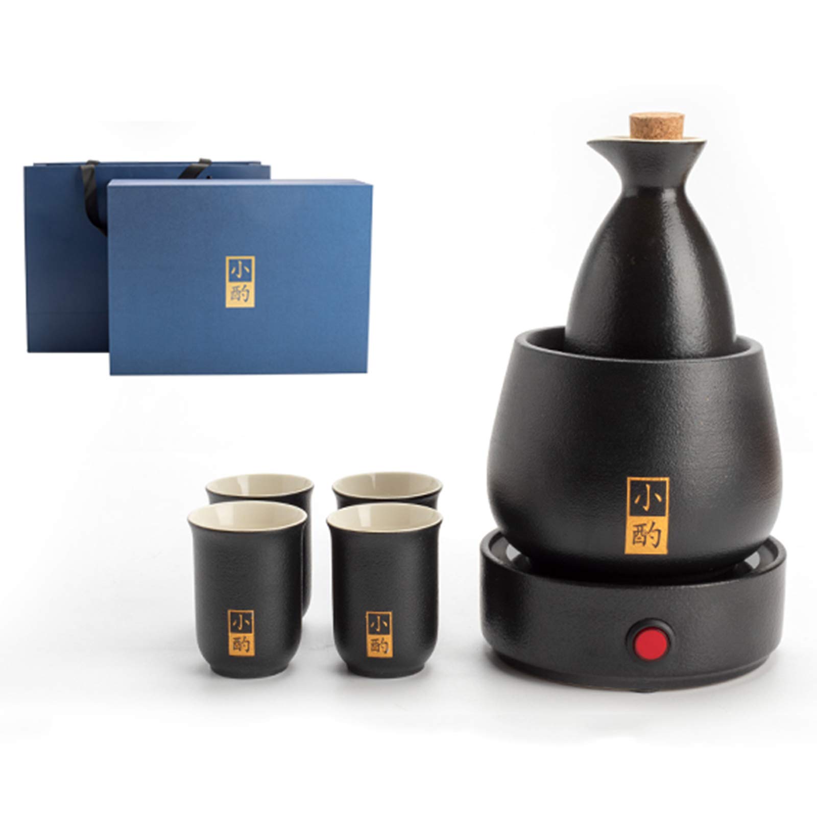 Premium Japanese Sake Set with Electric Warmer - 6-Piece Traditional Hot Sake Gift Set Includes 1 Sake Pot, 4 Sake Cups, 1 Warming Mug & Elegant Gift Box - Perfect for Home Entertaining, Japanese Cuisine Pairing & Cultural Gifts