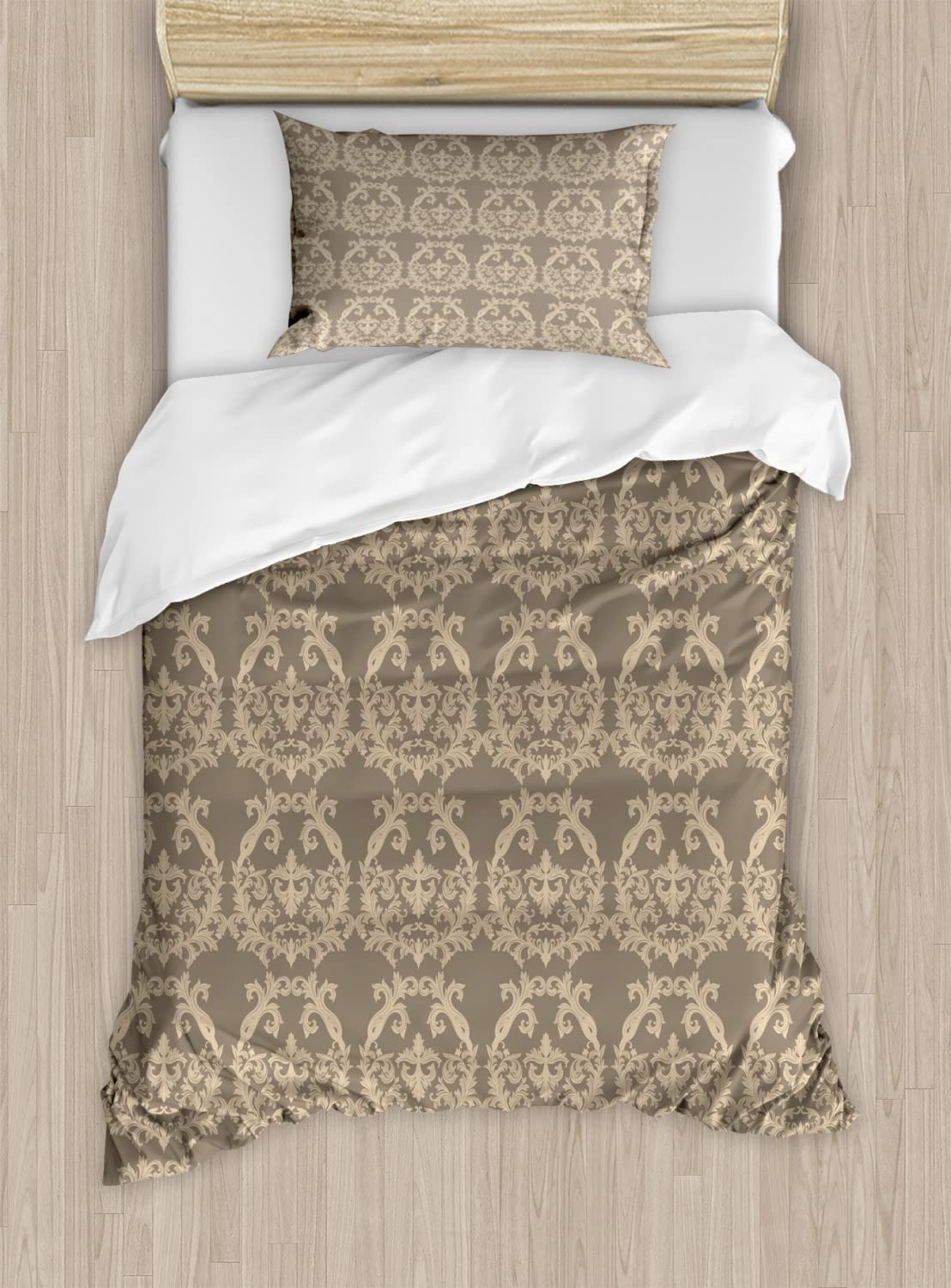 Ambesonne Taupe Duvet Cover Set - Royal Victorian Botanical Floral Design | 2-Pack Cal King Bedding Set with 4 Pillowcases | Warm Taupe & Sand Brown | Perfect for Vintage Bedroom Decor & Luxury Hotel Style