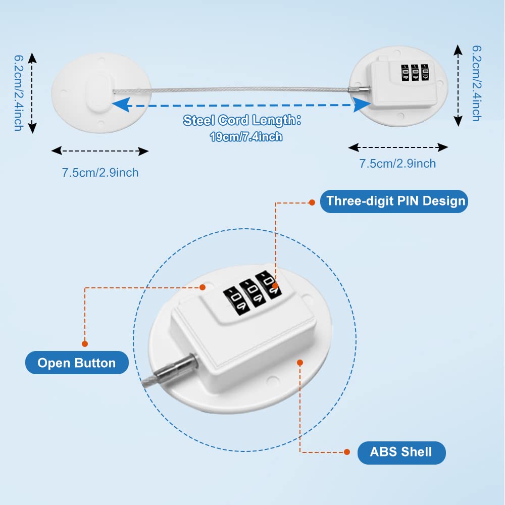 AOSITE 4-Pack White Refrigerator Lock Combination - Child Proof Fridge Locks for Adults & Kids, Strong Adhesive Mini Fridge Security Locks - Perfect for Home, Office, Dorm & Travel Use