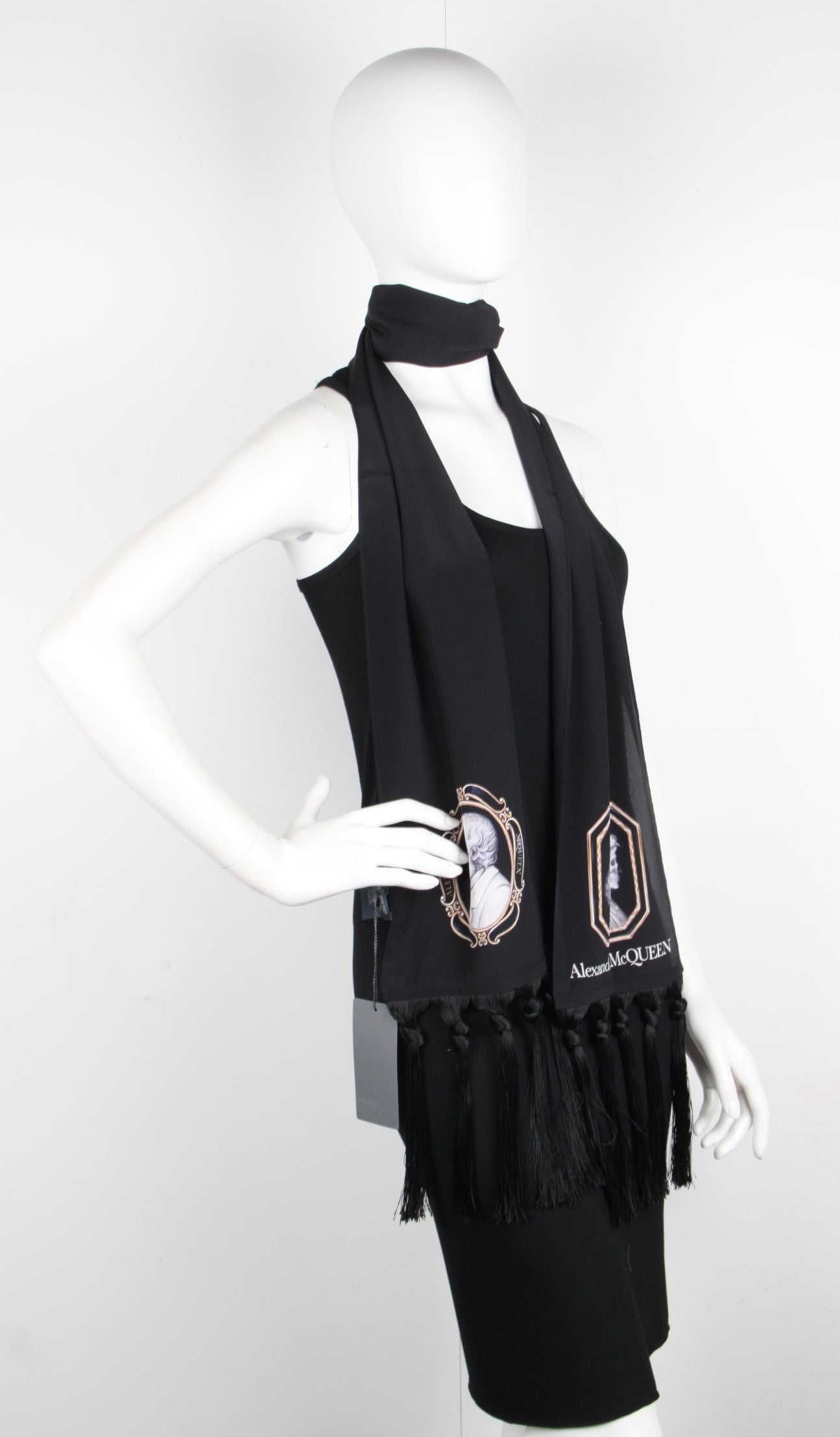 Luxury Cameo Portrait Silk Twill Scarf - Elegant Black Fashion Accessory for Women | Perfect for Evening Events, Weddings & Special Occasions