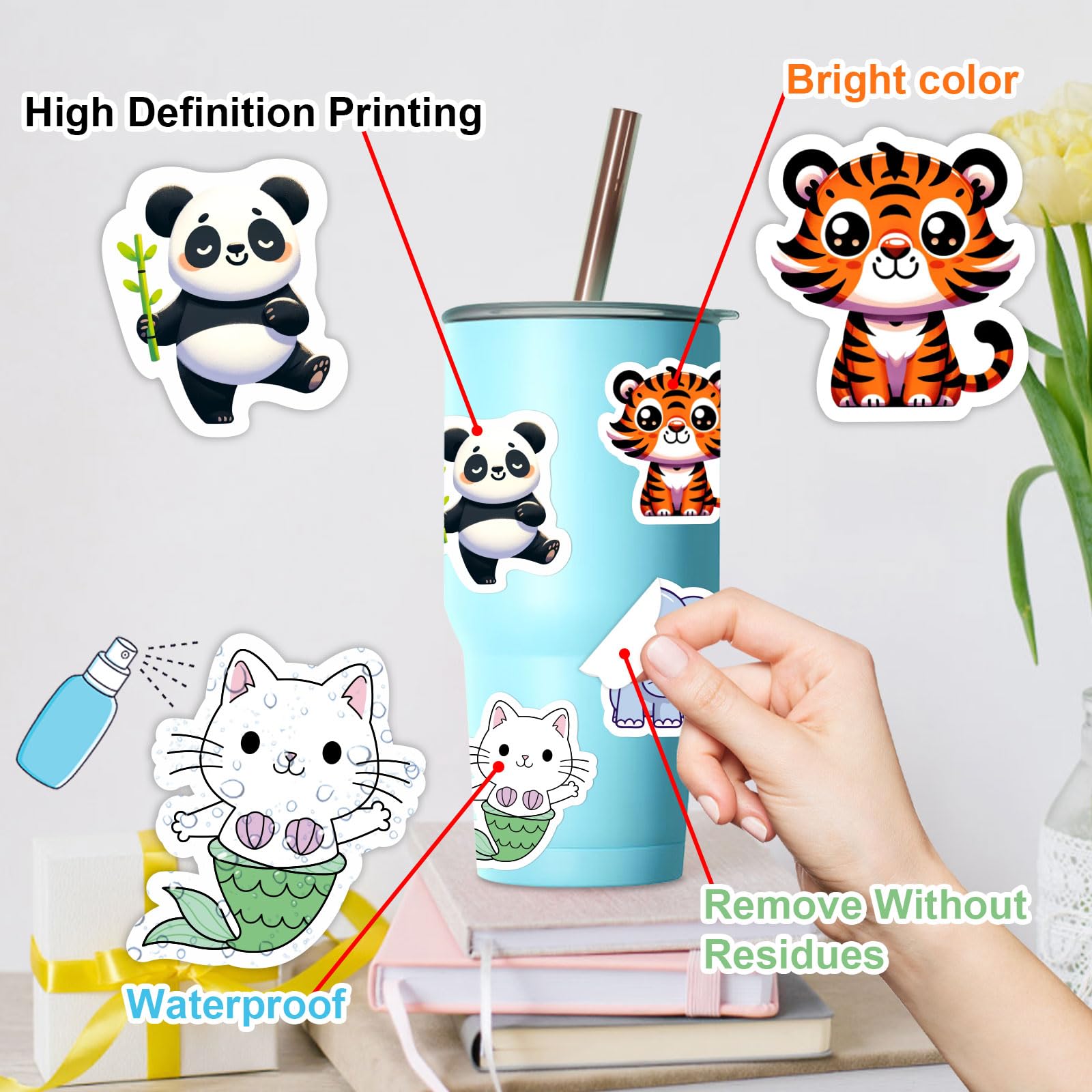 RINOLY 100 PCS Waterproof Vinyl Stickers for Kids - Fun Animal Designs for Water Bottles, Skateboards & Laptops - Perfect Classroom Prizes & Rewards for Boys and Girls - Great for School, Home & Party Decorations