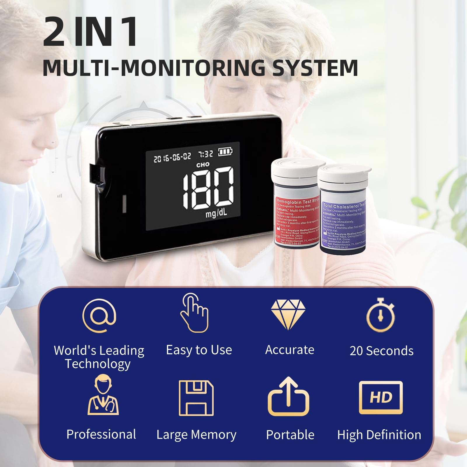 Hemoglobin Test Kit with Meter & Strips - Fast, Accurate & Easy Home Hemoglobin Tester for Anemia Monitoring & Health Check
