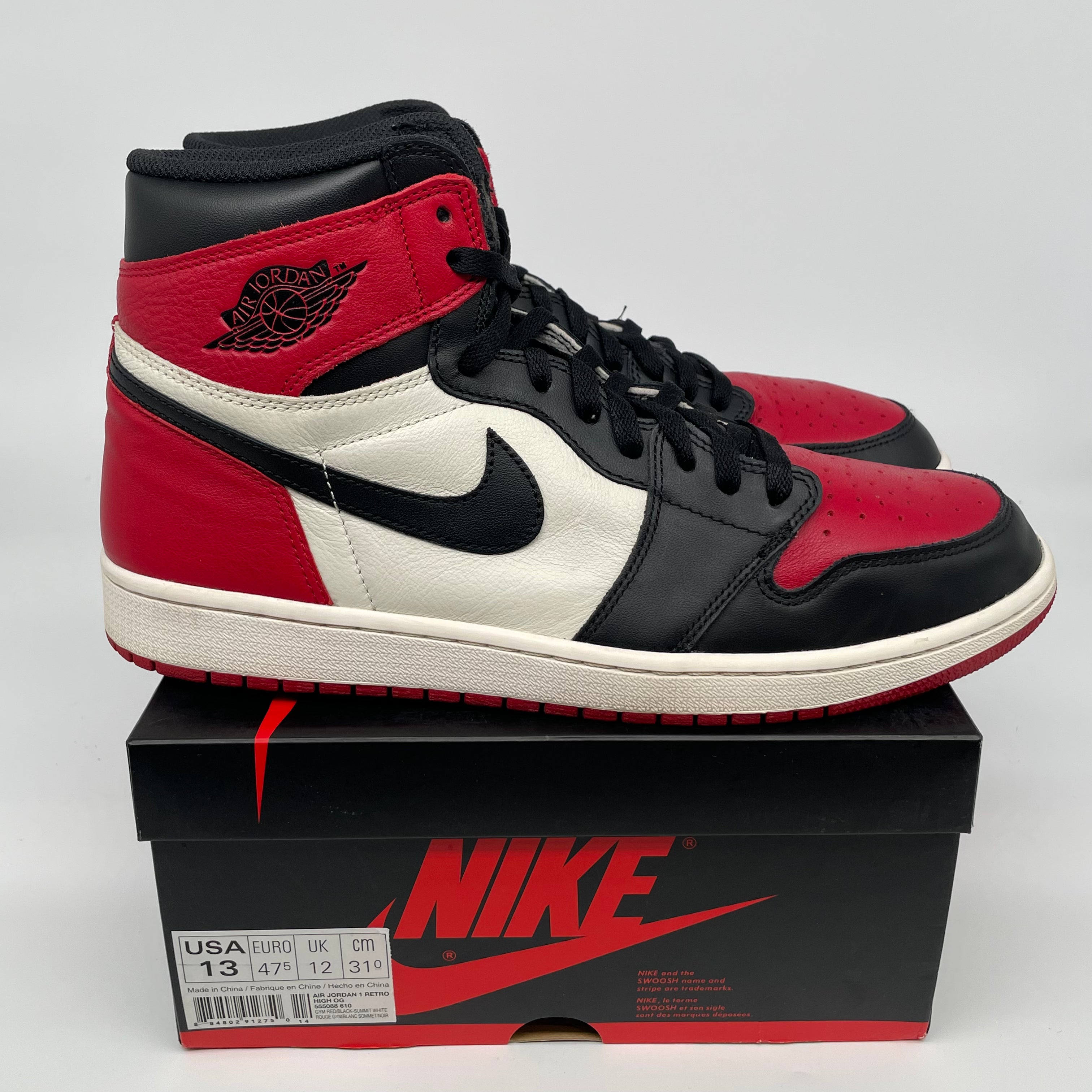 Air Jordan 1 Retro High Bred Toe Men's Basketball Shoes Size 13 - 555088-610 | Authentic Nike Sneakers for Streetwear, Sports & Collectors