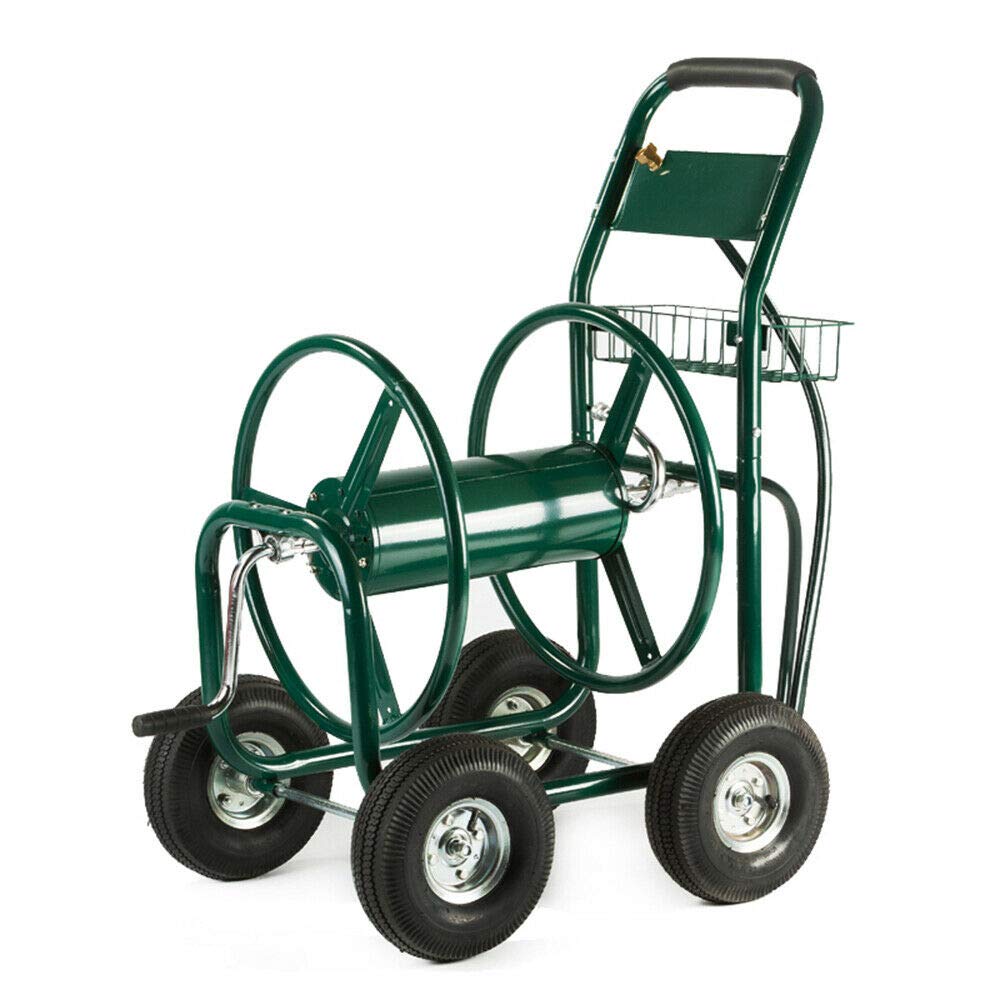 Heavy Duty 300FT Garden Hose Reel Cart with Storage Basket - Outdoor Watering Solution for Lawns, Yards & Gardening - Durable Steel Frame & Easy Mobility