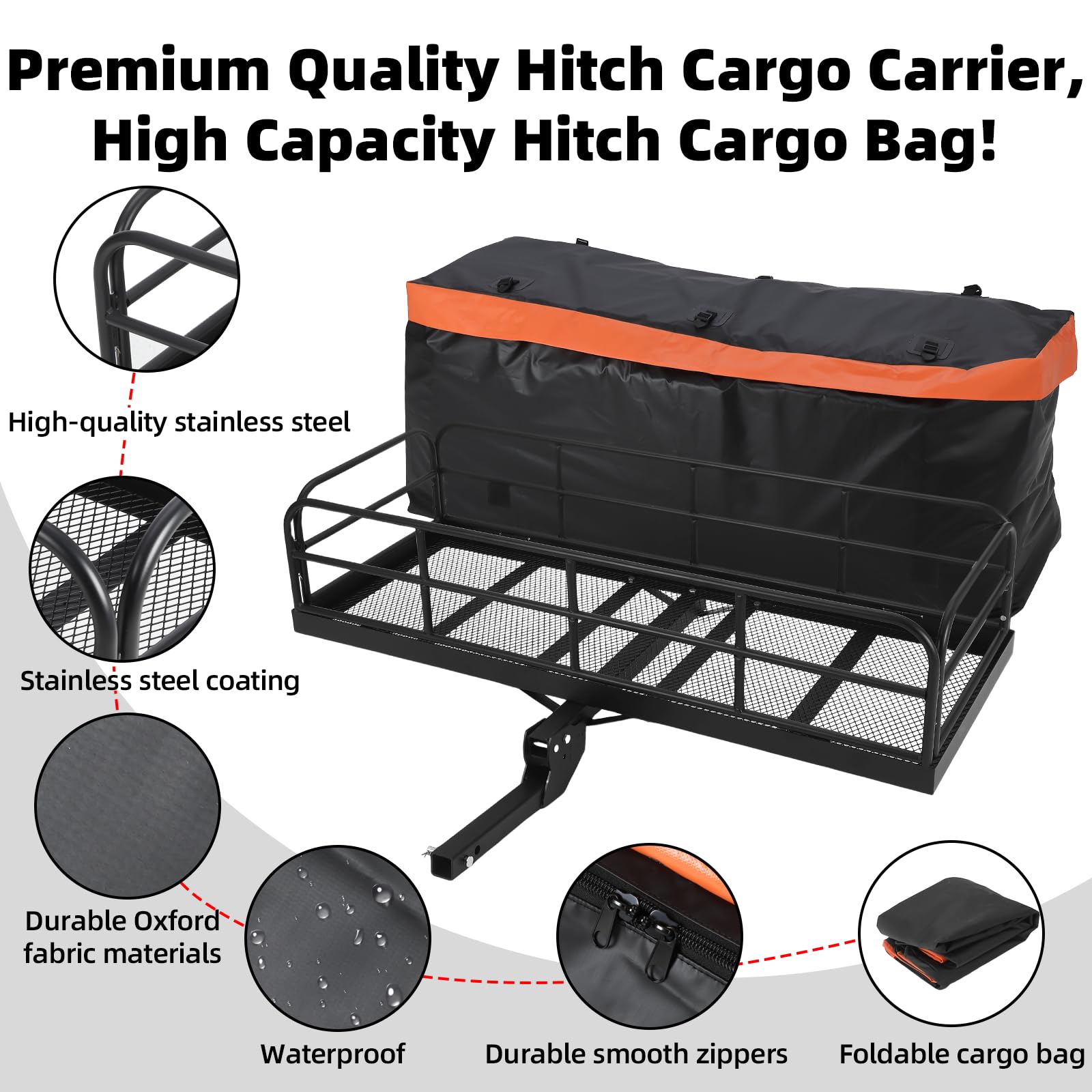 Heavy Duty 500 Lbs Foldable Trailer Hitch Cargo Carrier - 60