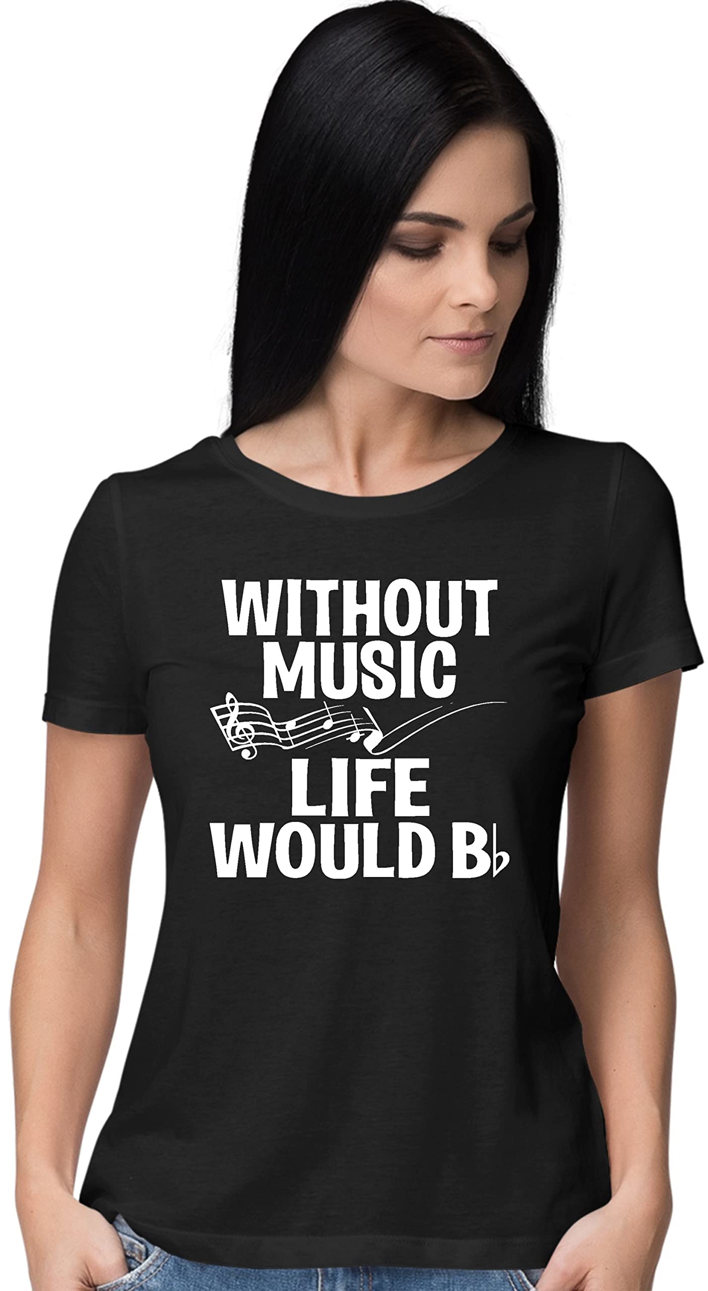 Funny Music Lover T-Shirt for Women - 'Without Music Life Would B Flat' Graphic Tee - Perfect Gift for Musicians, Band Members & Music Teachers