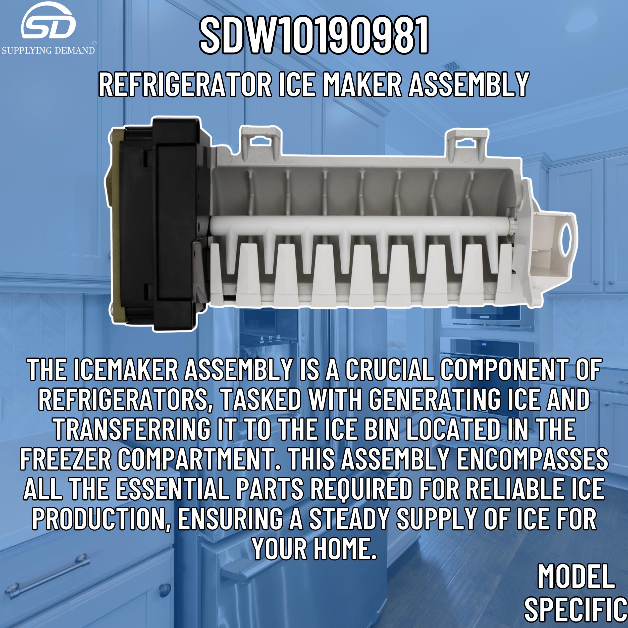 Original Refrigerator Ice Maker Assembly Replacement - Compatible with W10190981 & W10122533 Models - Perfect for Kitchen Appliance Repair & DIY Home Maintenance