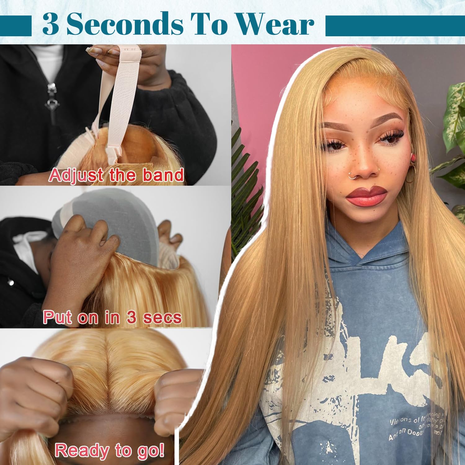 LZGYE Honey Blonde Glueless Human Hair Wigs - 220% Density Straight Wig with Pre-Plucked 7x5 Closure, Bye Bye Knots, Baby Hair (27# Color, 28in Length) | Perfect for Daily Wear, Cosplay, and Special Occasions