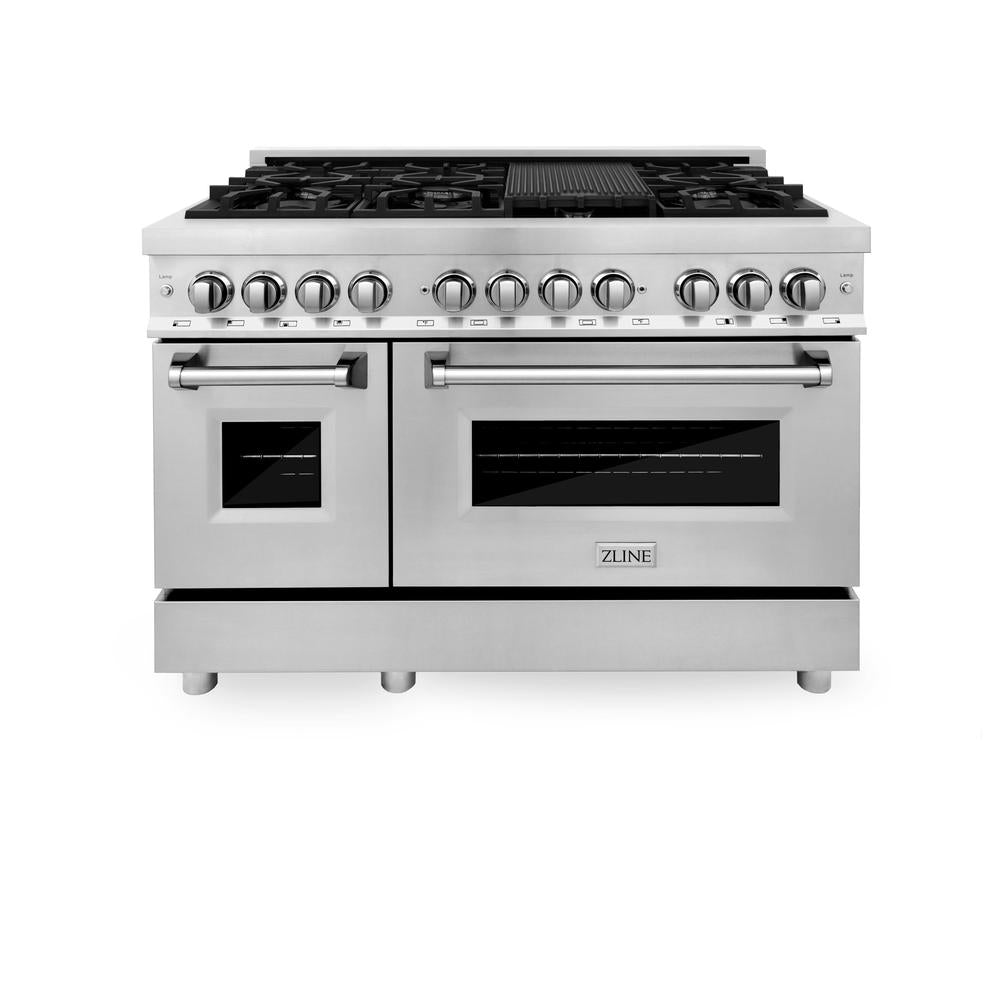 ZLINE 48-inch Stainless Steel Dual Fuel Range Kitchen Package with Convertible Range Hood & Dishwasher (3KP RARH48 DW) - Perfect for Modern Home Chefs & Open Concept Kitchens