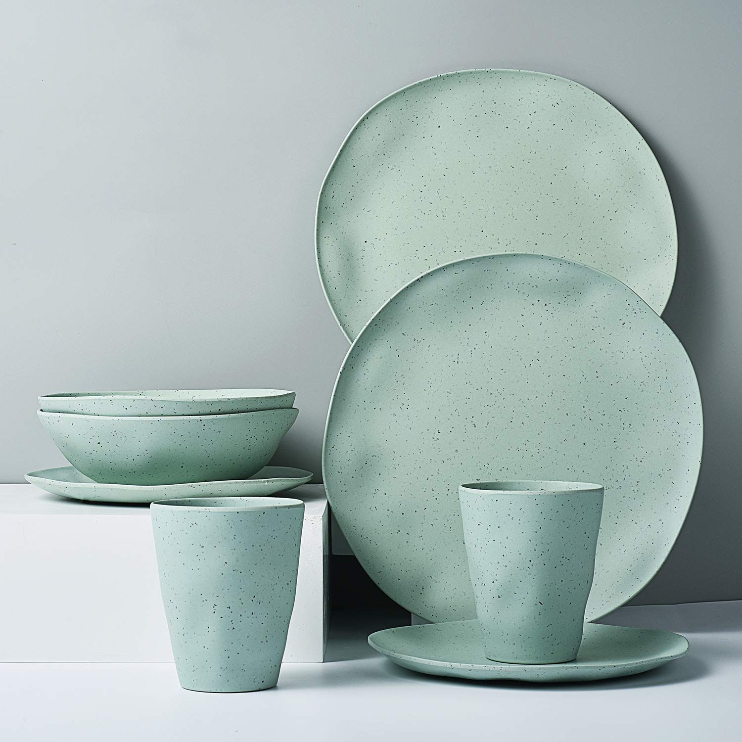 Morgiana 8-Piece Bamboo Dinnerware Set - Sage Green Reusable Plates, Bowls & Cups for 2 People | Eco-Friendly Camping Dishes | Perfect for Outdoor Picnics, RV Trips & Sustainable Home Dining