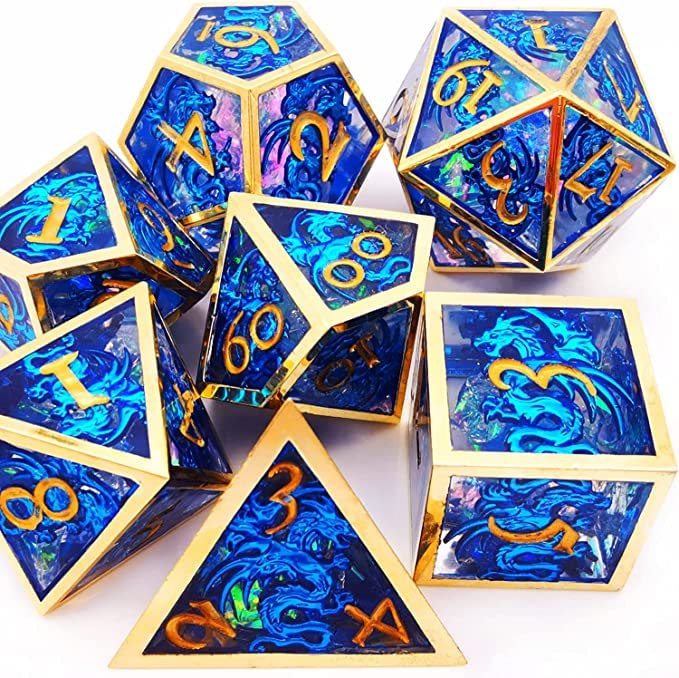 Premium Metal Dragon Dice Set for D&D - 7-Piece Role Playing Dice with Solid Construction (Blue) | Perfect for Dungeons & Dragons, Pathfinder, and Tabletop RPG Adventures