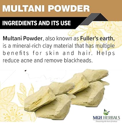 Multani Mitti Powder (Fuller’s Earth Clay) 100g - Natural Calcium Bentonite Clay for Face Mask & Hair Treatment - DIY Skincare & Hair Care for Acne, Oil Control & Scalp Detox