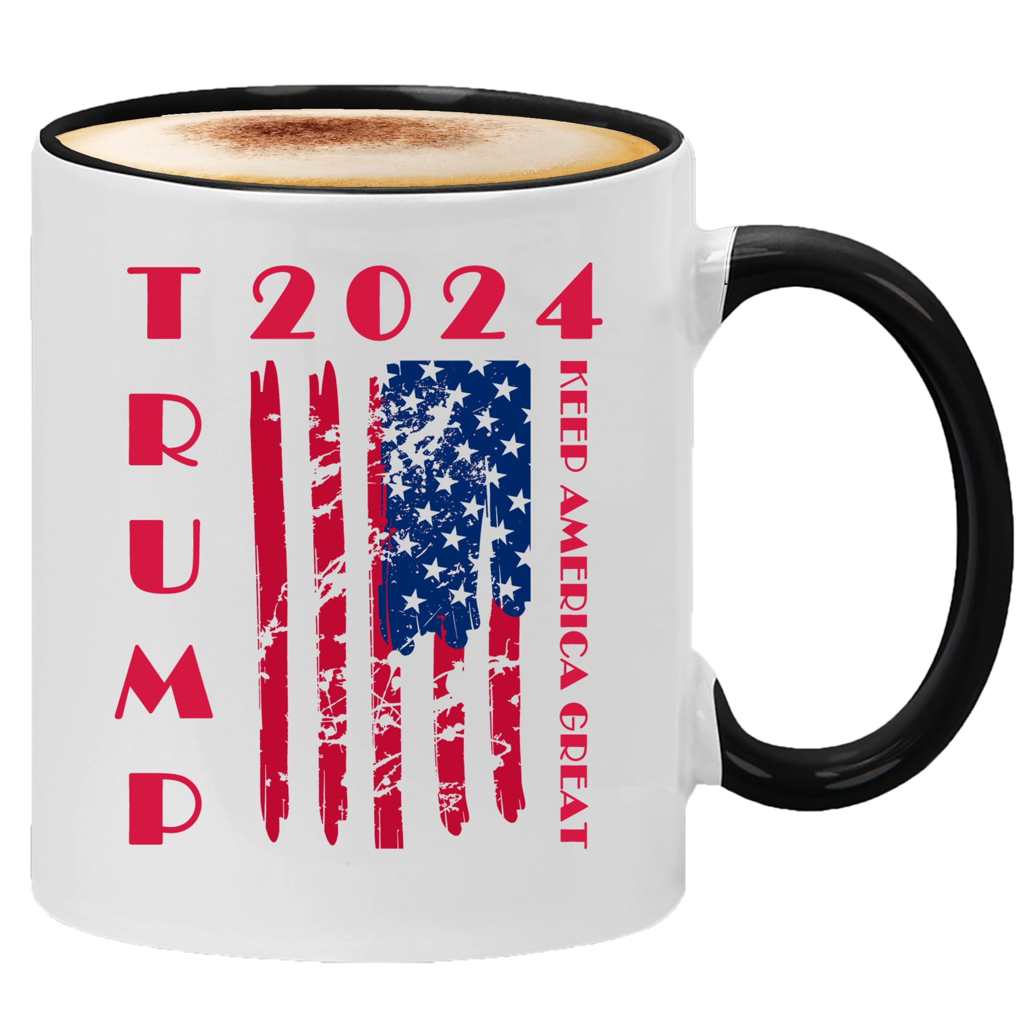 Kropsis Trump 2024 USA Flag Ceramic Coffee Mug - 15oz Black Political Campaign Travel Mug - Perfect for Home, Office & Conservative Gift Giving