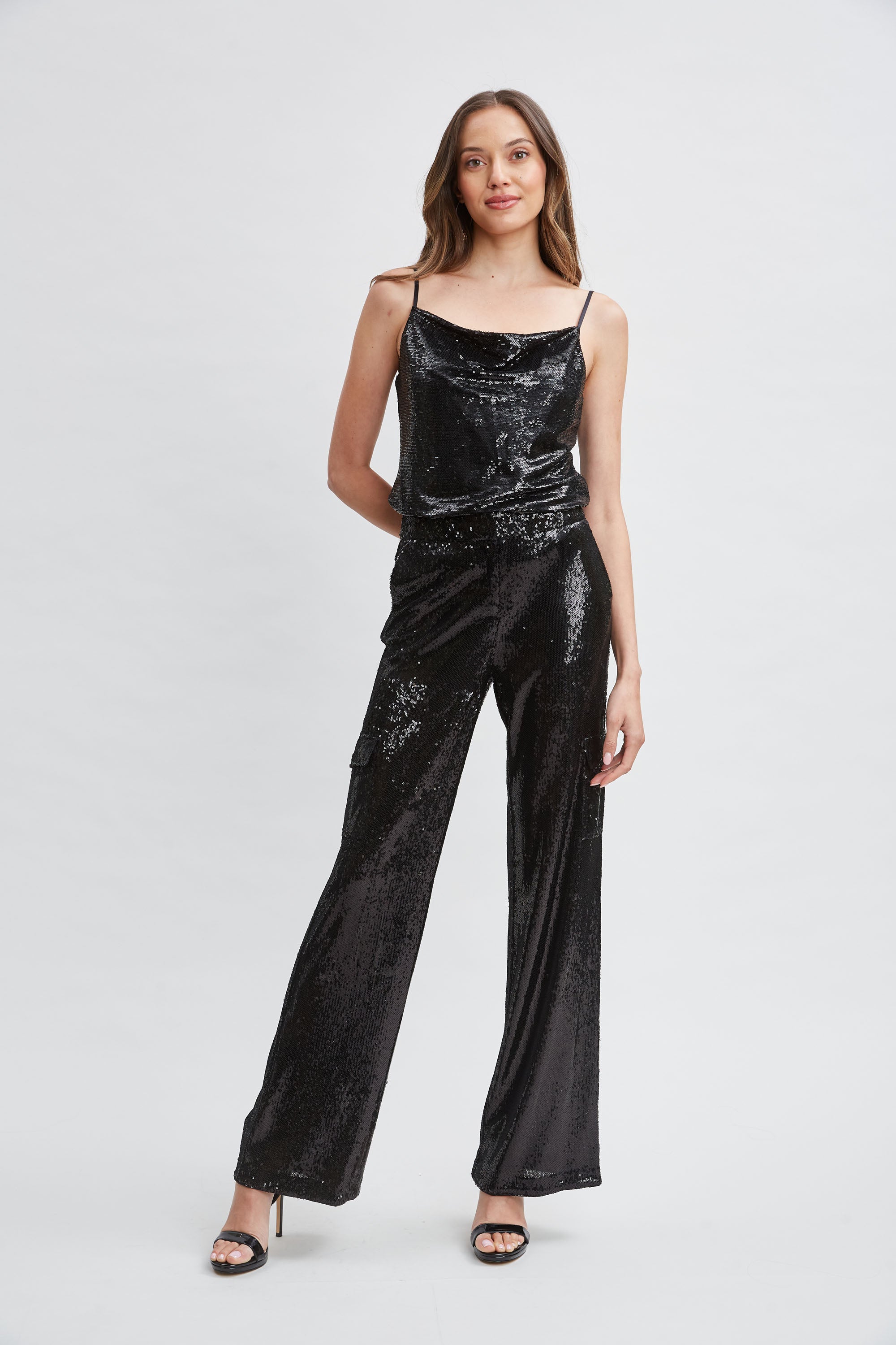 Sparkly Pave Sequin Camisole Top for Women - Elegant & Shiny Party Wear for Night Out, Club, Wedding & Special Occasions