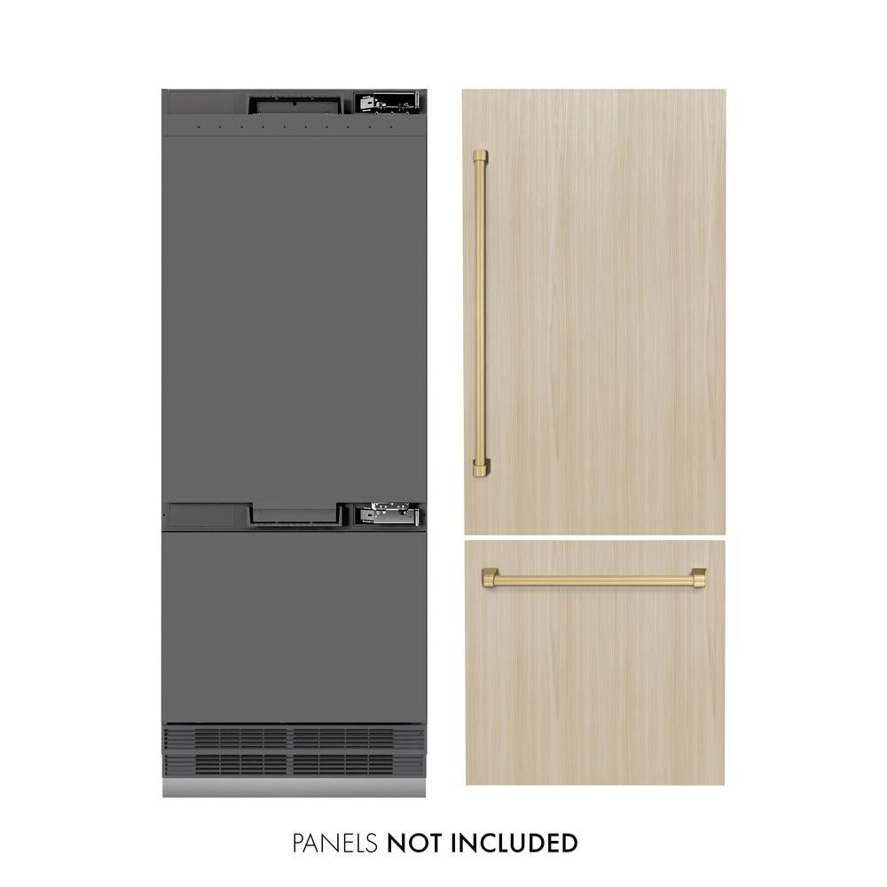 ZLINE Autograph Edition 30 Inch Built-In Bottom Freezer Refrigerator - 16.1 cu.ft Capacity, Panel Ready, Water Dispenser & Ice Maker, Graphite Gray Interior with Champagne Bronze Accents (GRBIVZ 30 CB) - Perfect for Modern Kitchens, Open Concept Homes & Luxury Appliances Integration