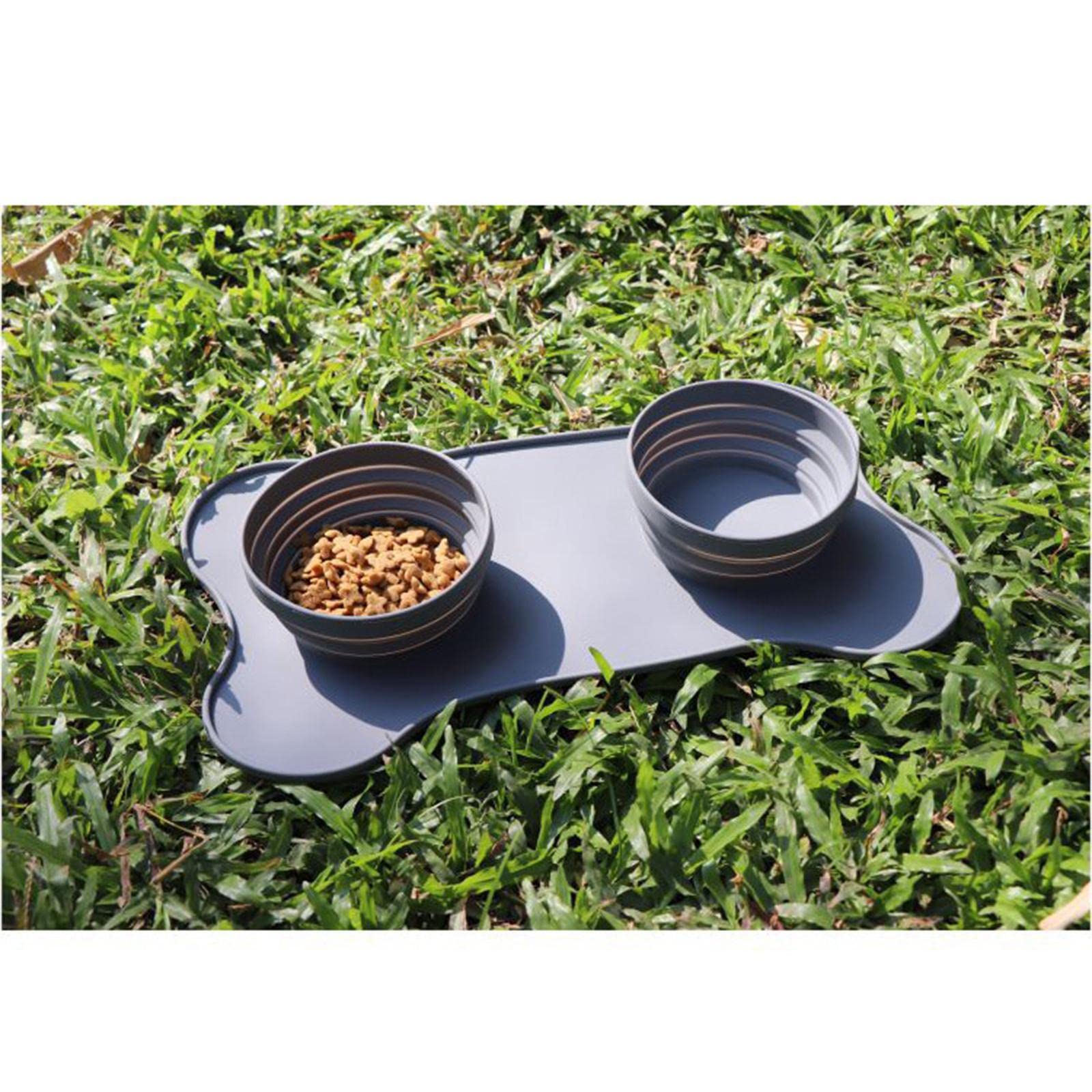 Portable Silicone Dog Bowl with Non-Slip Mat - Collapsible Travel Pet Food & Water Feeder for Dogs (Gray) - Perfect for Hiking, Camping & Road Trips