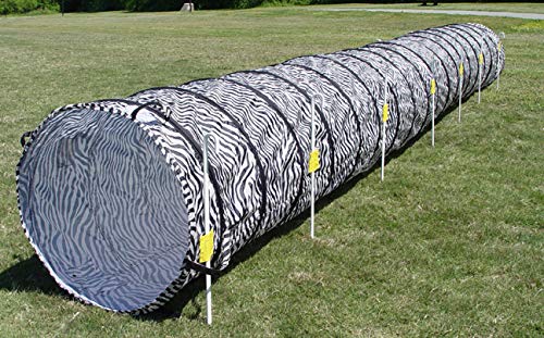 18' Dog Agility Tunnel with Stakes - Durable Pet Training Equipment for Obstacle Courses (Zebra, Multiple Colors) | Perfect for Backyard Agility Training, Dog Sports & Outdoor Play