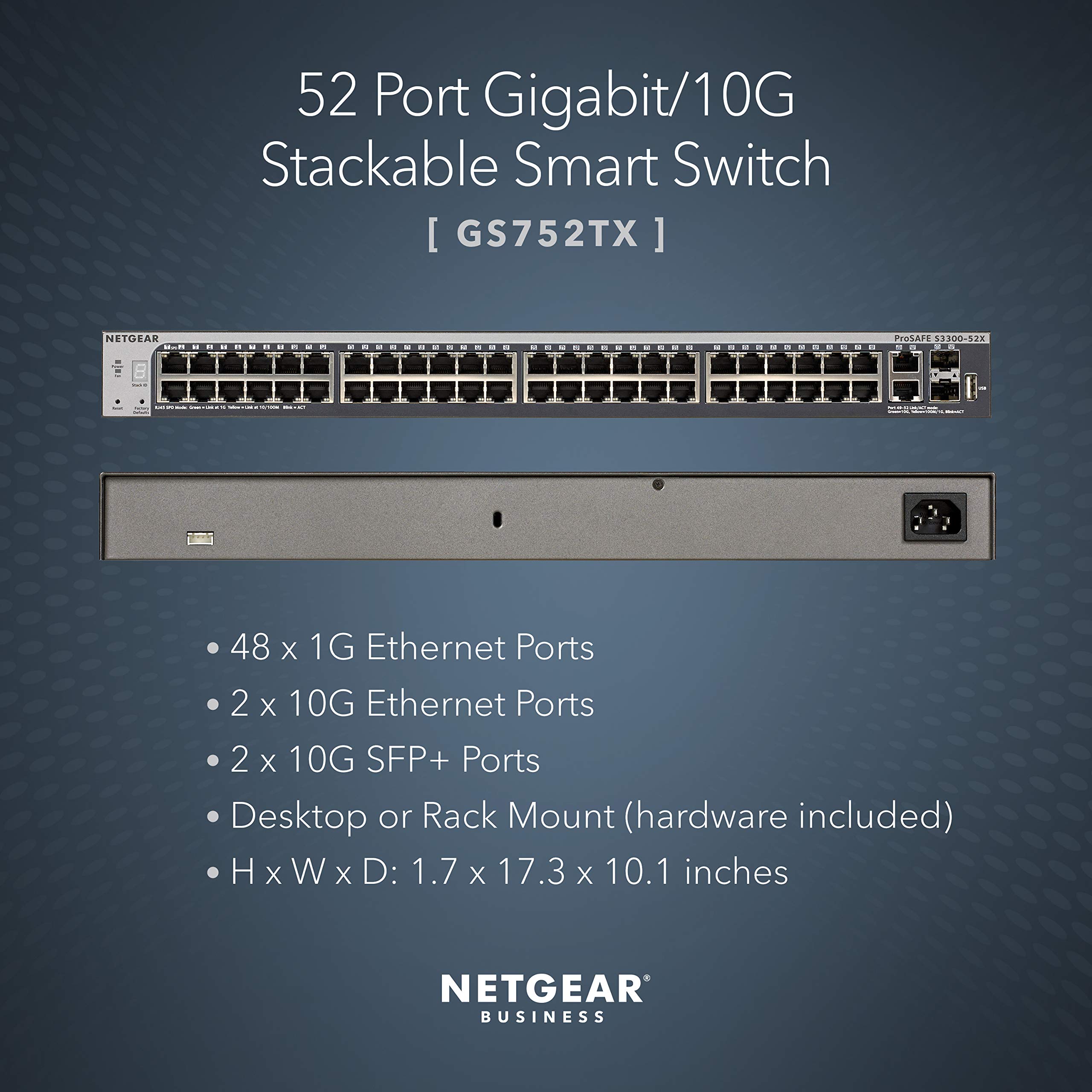 Netgear ProSafe GS752TX 52-Port Gigabit Stackable Smart Switch [S3300-52X] - Renewed | High-Speed Network Switch for Business & Office | Ideal for Data Centers, Server Rooms & Enterprise Networks