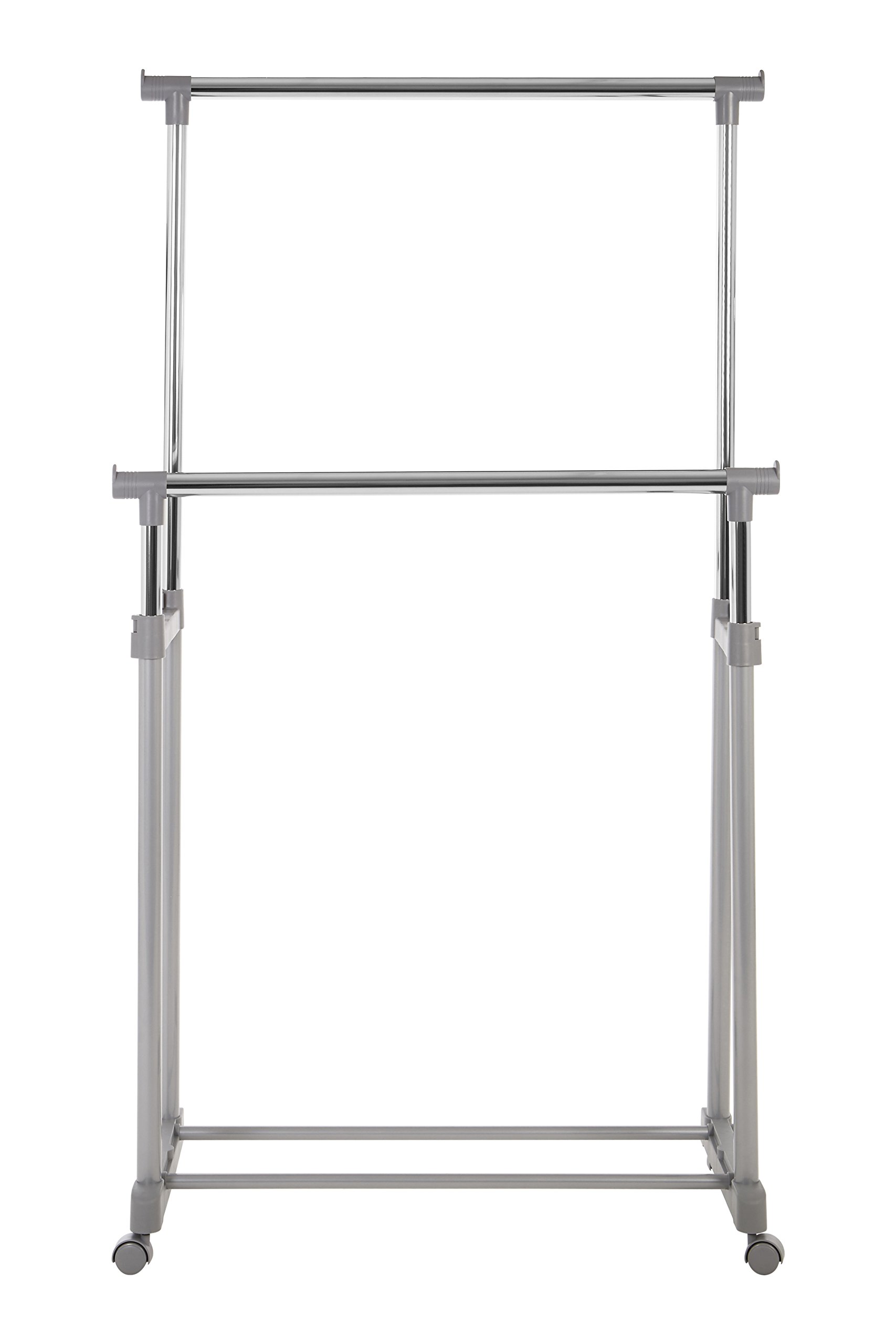 Premier Housewares 1900395 Chrome Double Hanging Rail with Wheels - Adjustable Closet Organizer for Bedroom, Bathroom & Laundry Room Storage
