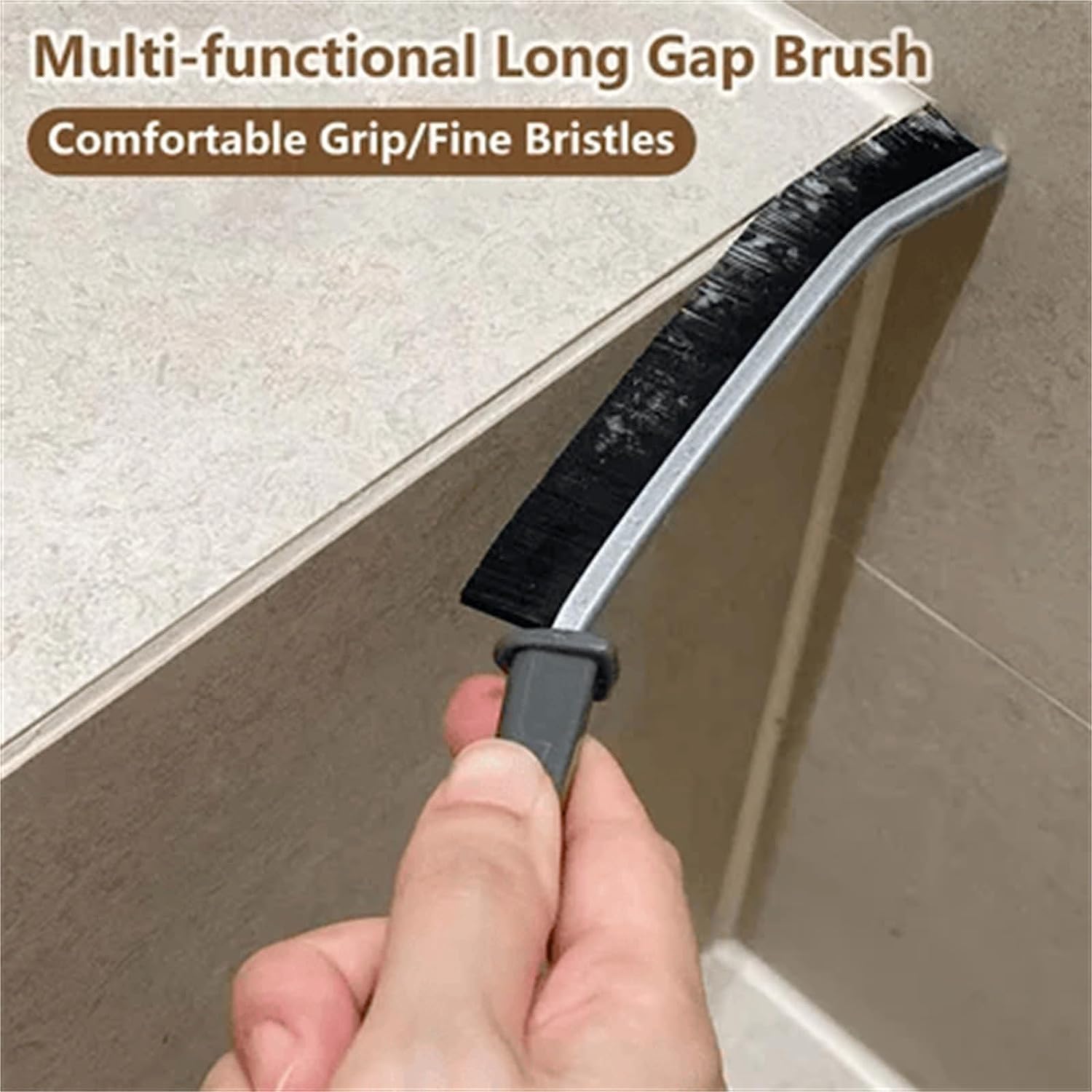 Heavy-Duty Hard Bristle Crevice Cleaning Brush Set - 2 Pack Black Gap & Tight Space Cleaning Brushes for Home, Kitchen, Bathroom, Car Detailing and Hard-to-Reach Areas