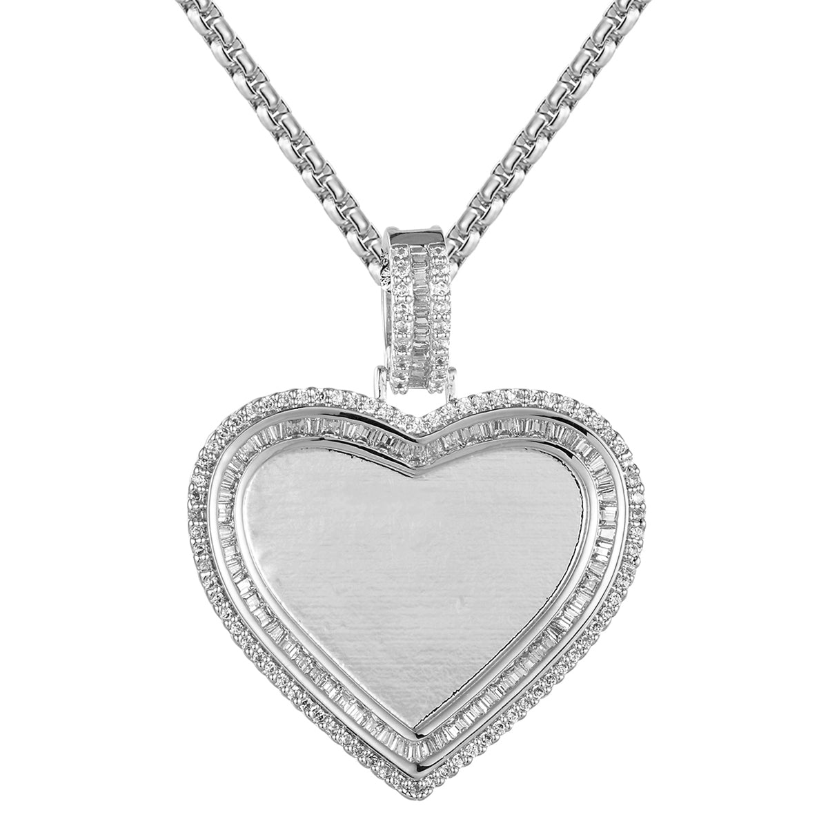 White Heart Love Shape Baguette Picture Memory Frame Pendant - Perfect for Valentine's Gifts, Anniversary Keepsakes & Romantic Jewelry Display