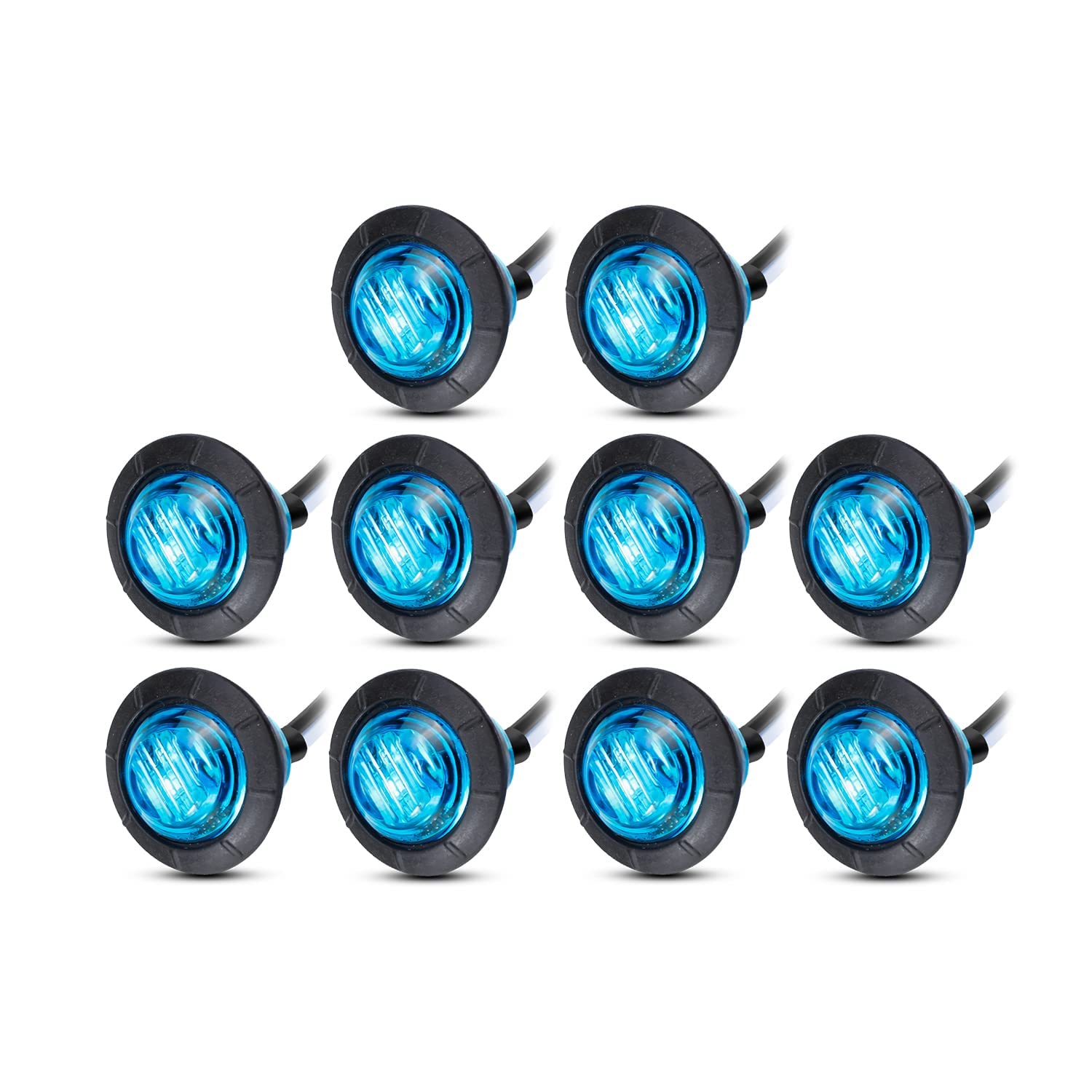 MADCATZ Meerkatt (Pack of 10) 3/4 Inch Mini Round Blue LED Side Marker Lights - Waterproof 12V DC Clearance Lamps for ATV, Truck, Trailer, Bus, Pickup - Perfect for Night Driving & Vehicle Safety Lighting