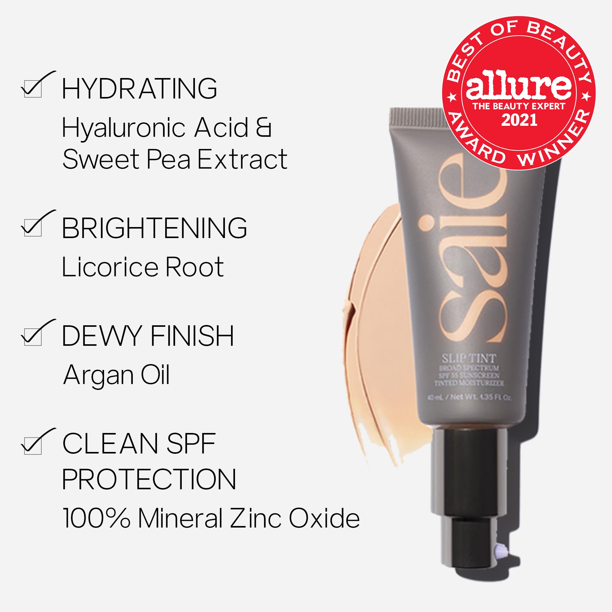 Saie Slip Tint SPF 35 Tinted Moisturizer - Lightweight Hydrating Face Moisturizer with Hyaluronic Acid & Zinc Oxide Sunscreen - Shade Five (1.35 oz) | Perfect for Daily Wear, Sun Protection & Natural Makeup Look