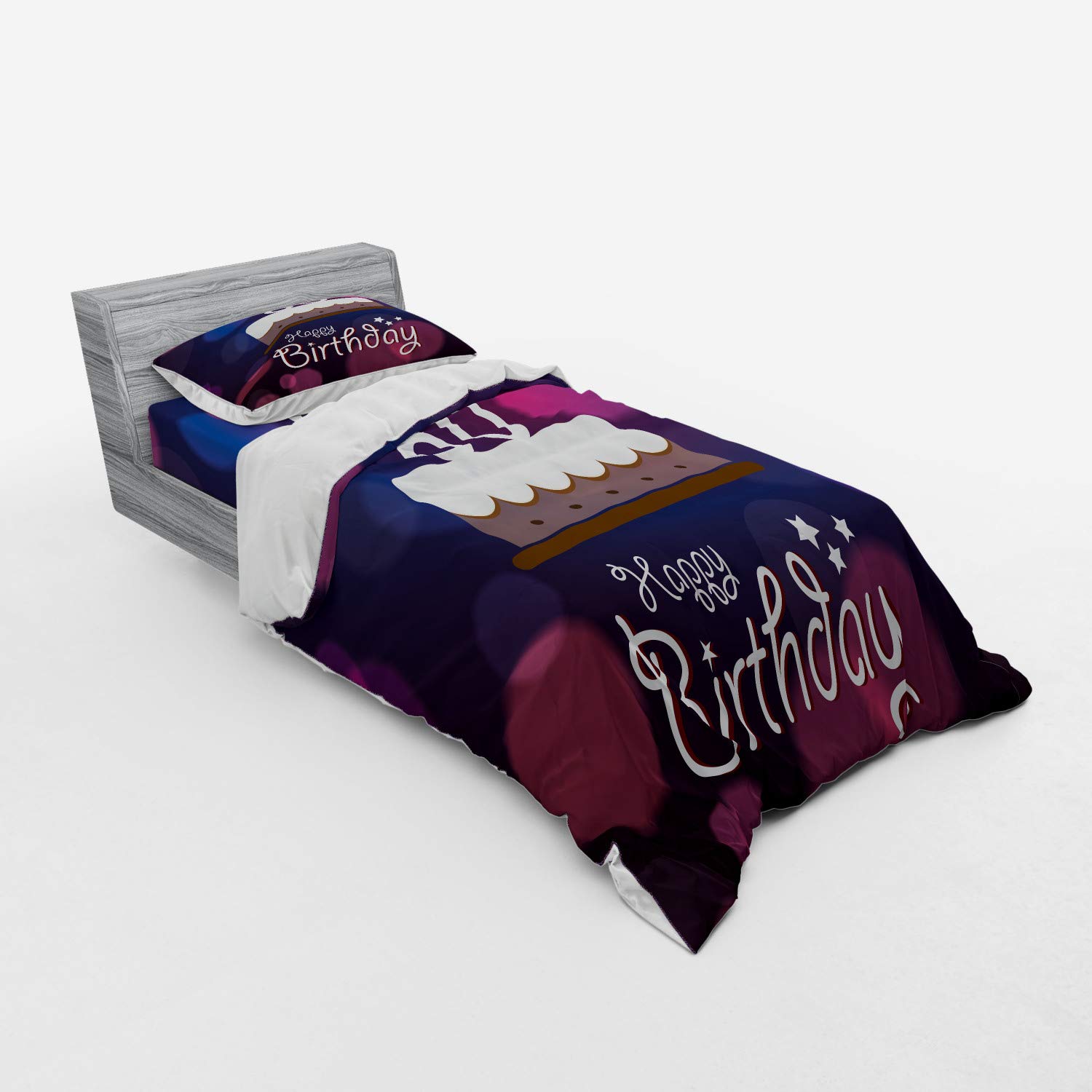 Ambesonne 80th Birthday Duvet Cover Set - Abstract Party Cake & Candles Print 3-Piece Bedding (Twin Size) in Purple, Pink & Lilac - Perfect for Birthday Decorations & Guest Room Makeovers