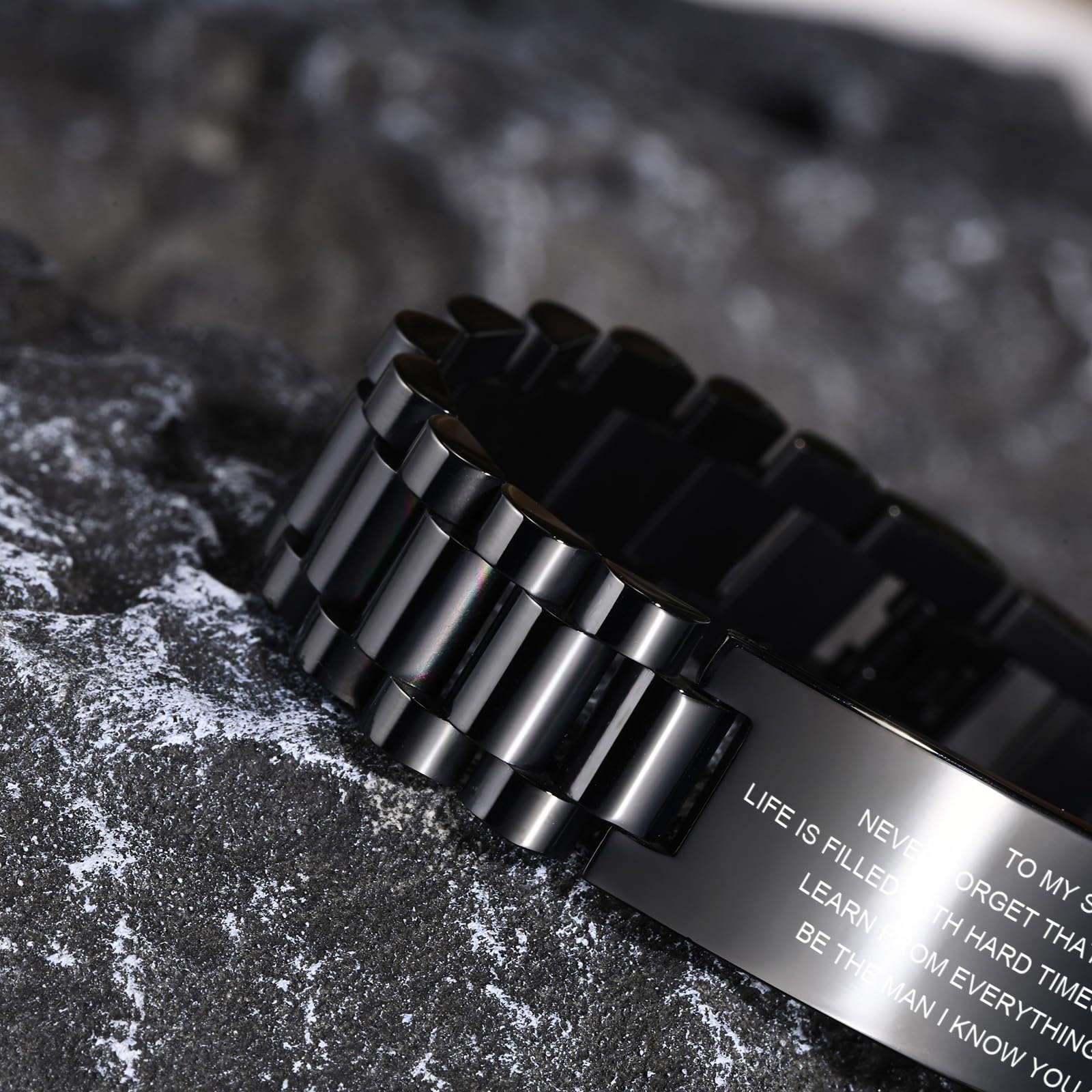 MEALGUET Inspirational Stainless Steel Bracelet for Son - Customizable Courage Link Wristband, Perfect Birthday & Graduation Gift from Mom & Dad, Ideal for Everyday Wear & Special Occasions