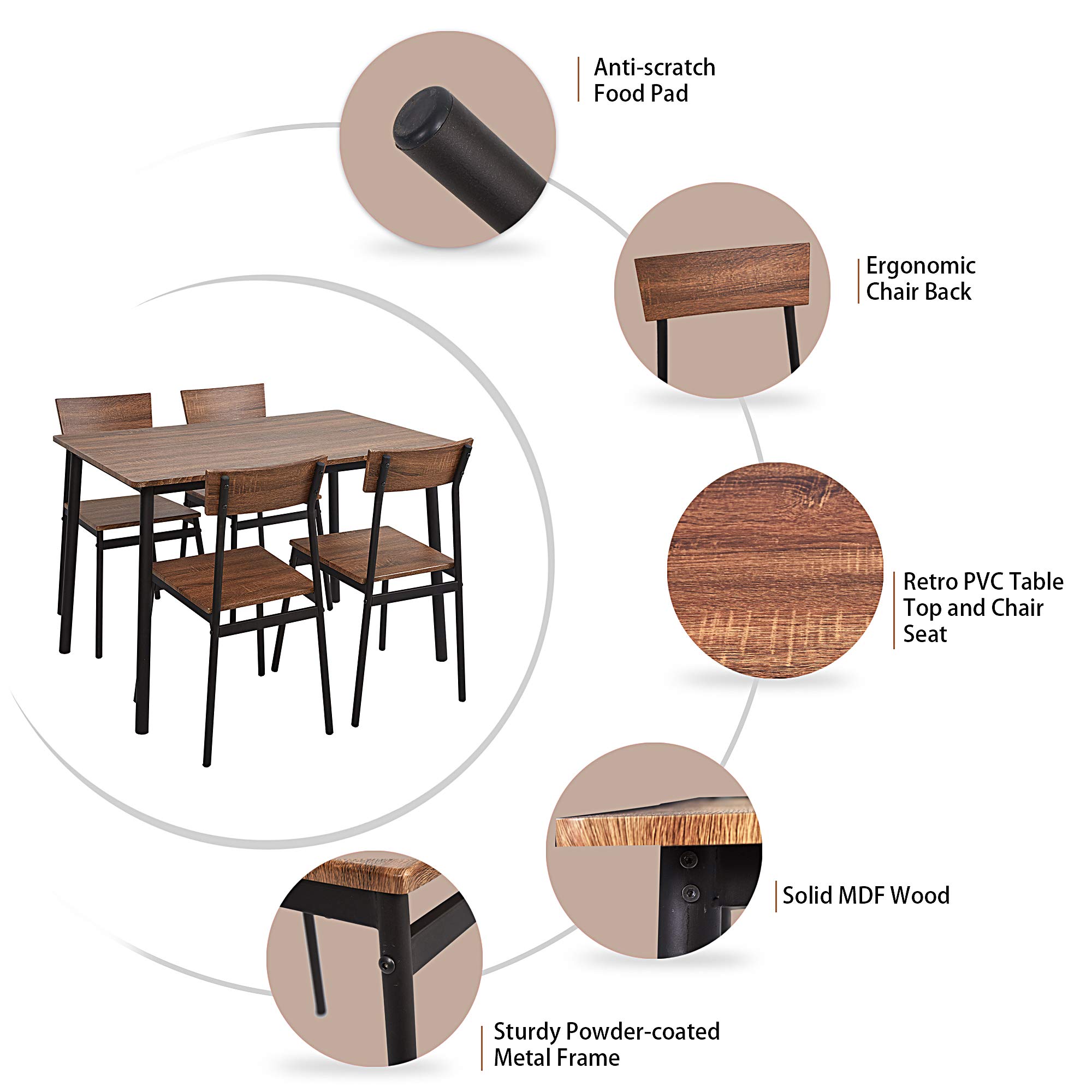 5-Piece Dining Room Table and Chairs Set for 4 - Modern Kitchen Dining Table with 4 Chairs - Perfect for Small Spaces, Breakfast Nook, and Family Meals