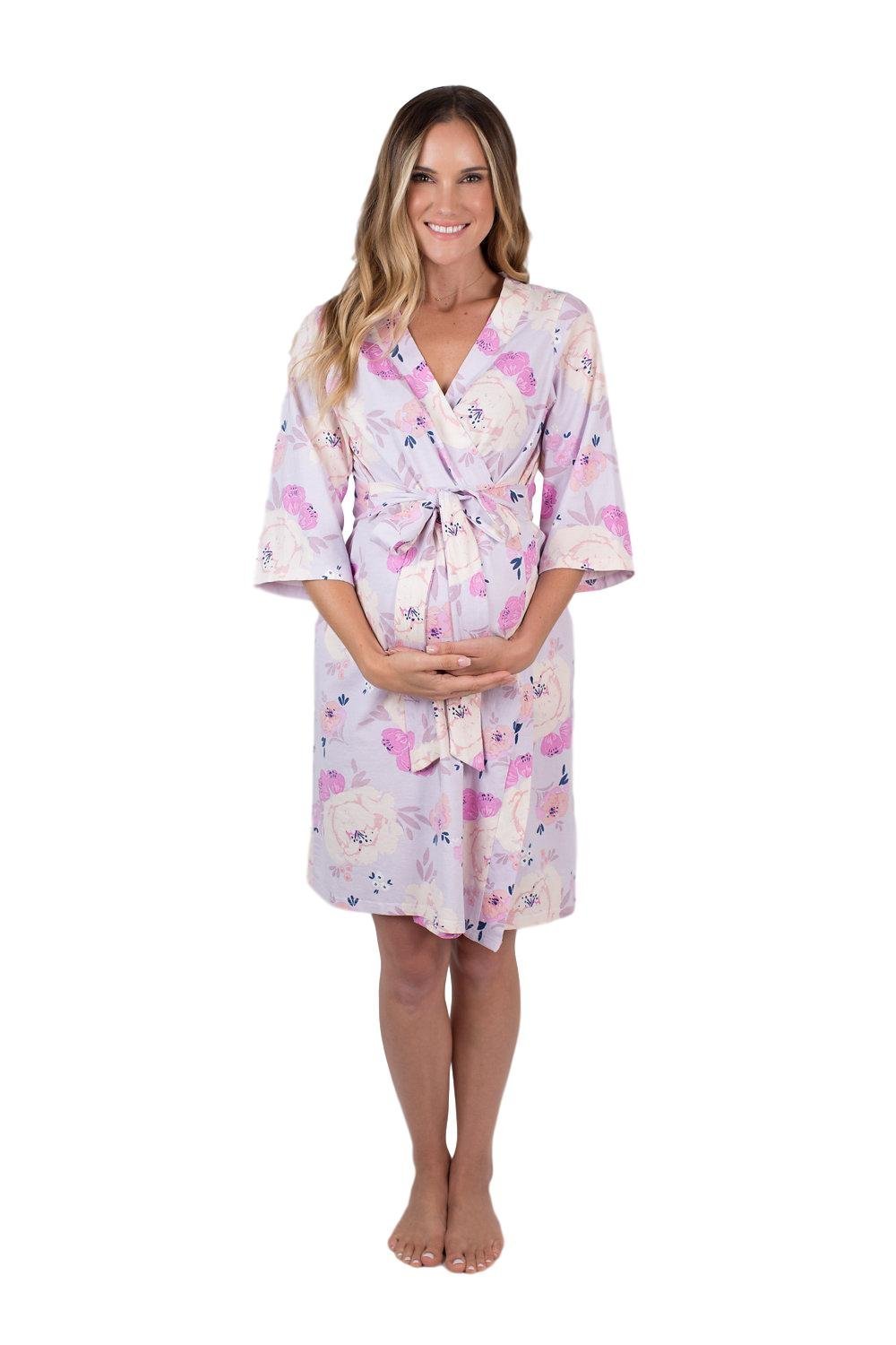Baby Be Mine Maternity Nursing Robe - Soft Labor Delivery Hospital Gown for Breastfeeding Mothers | Essential Hospital Bag Must Have for New Moms