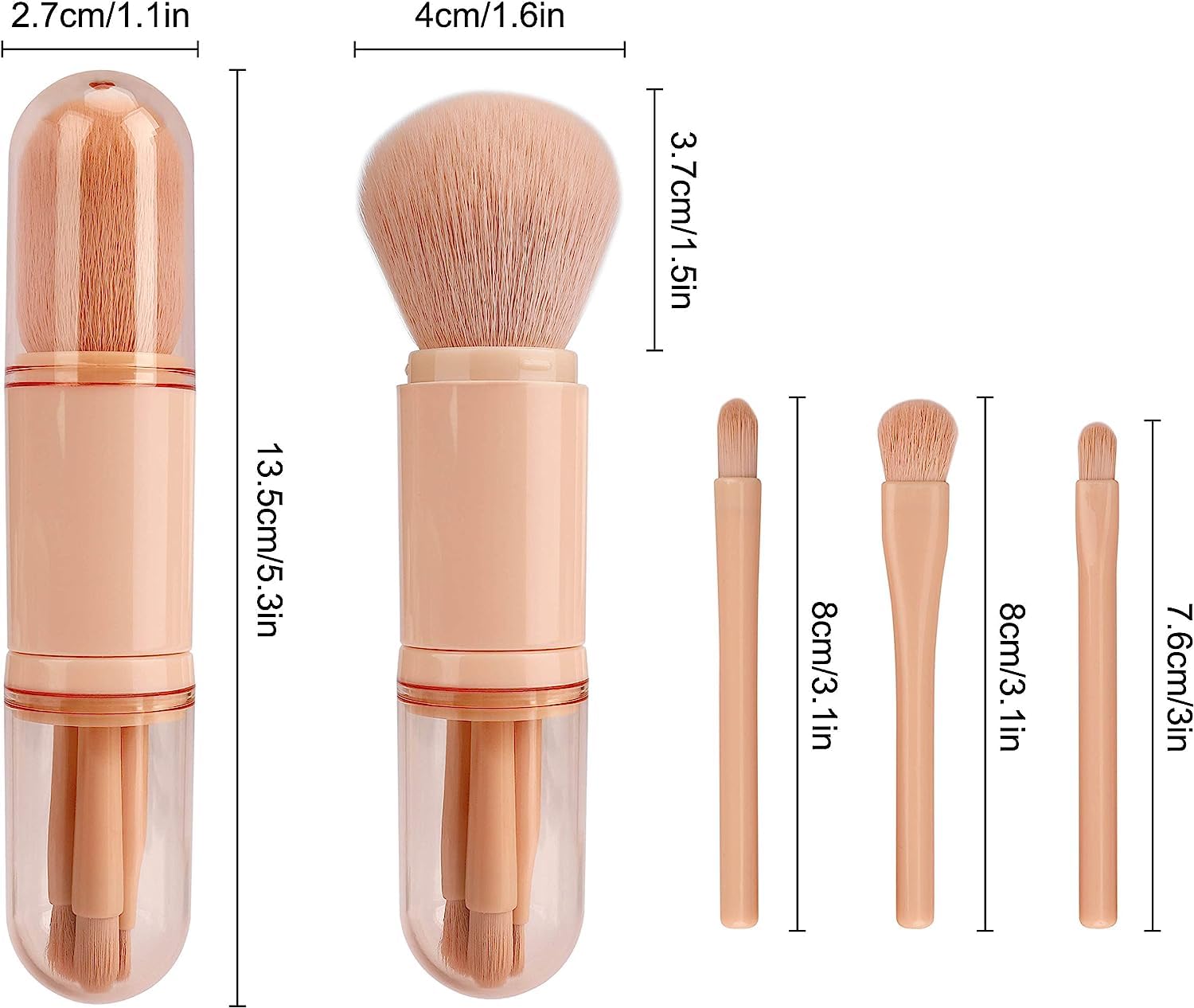 DD Retails 4-in-1 Retractable Makeup Brush Set - Portable Telescopic Cosmetic Brushes for Women with Lip, Highlight, Eyeshadow & Foundation Brush (Pack of 1) | Perfect for Travel, On-the-Go Touch Ups & Professional Makeup Application
