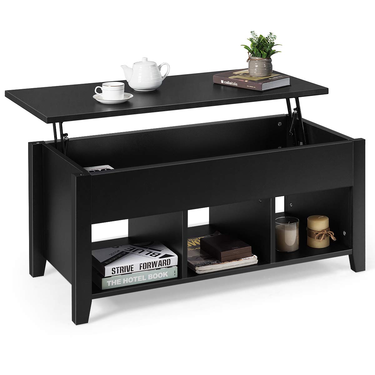 Tangkula Lift Top Coffee Table with Hidden Storage - Modern Wooden Lift Table for Living Room, Bedroom, Office - Black Lift-Top Furniture for Small Spaces, Snacks, and Remote Control Storage