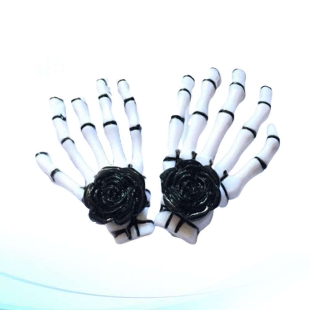PRETYZOOM Women's Skull Hair Clip Set - 1 Pair Black & White Rose Skeleton Hairpins for Girls, Hair Accessories for Gothic, Punk, Halloween & Cosplay Styles